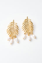 Altın Kaplama Ucu Gerçek İnci Yaprak Küpe