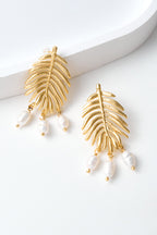 Altın Kaplama Ucu Gerçek İnci Yaprak Küpe