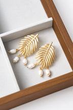 Altın Kaplama Ucu Gerçek İnci Yaprak Küpe