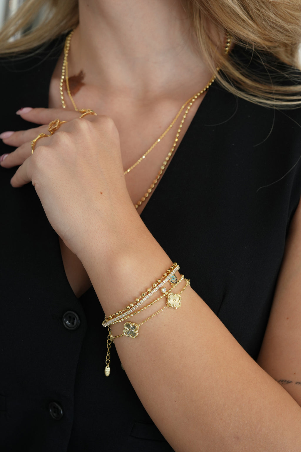 14K Altın Kaplama 5'li Mini Yonca Bileklik