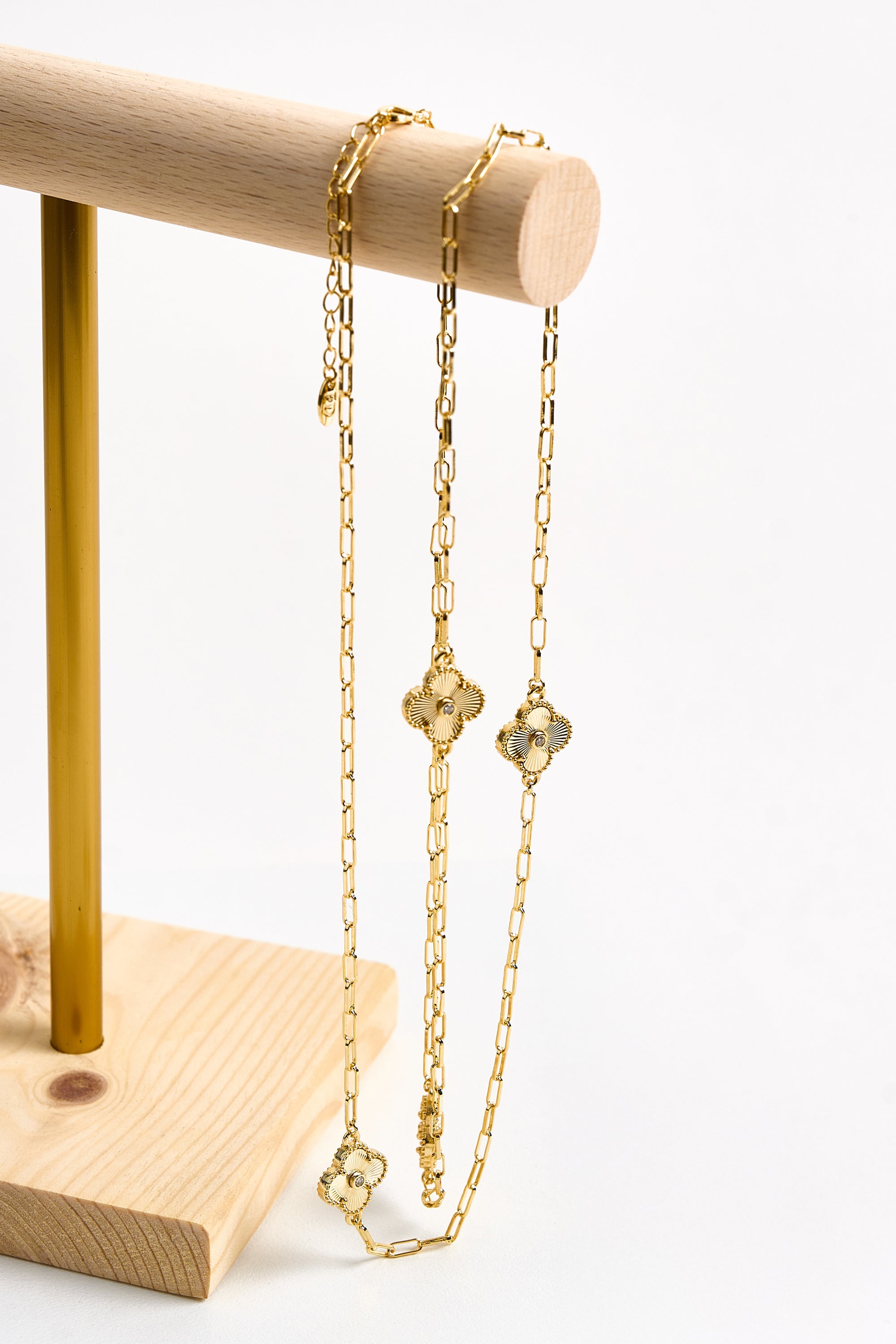 14K Altın Kaplama Uzun Yonca Kolye