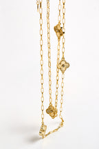 14K Altın Kaplama Uzun Yonca Kolye