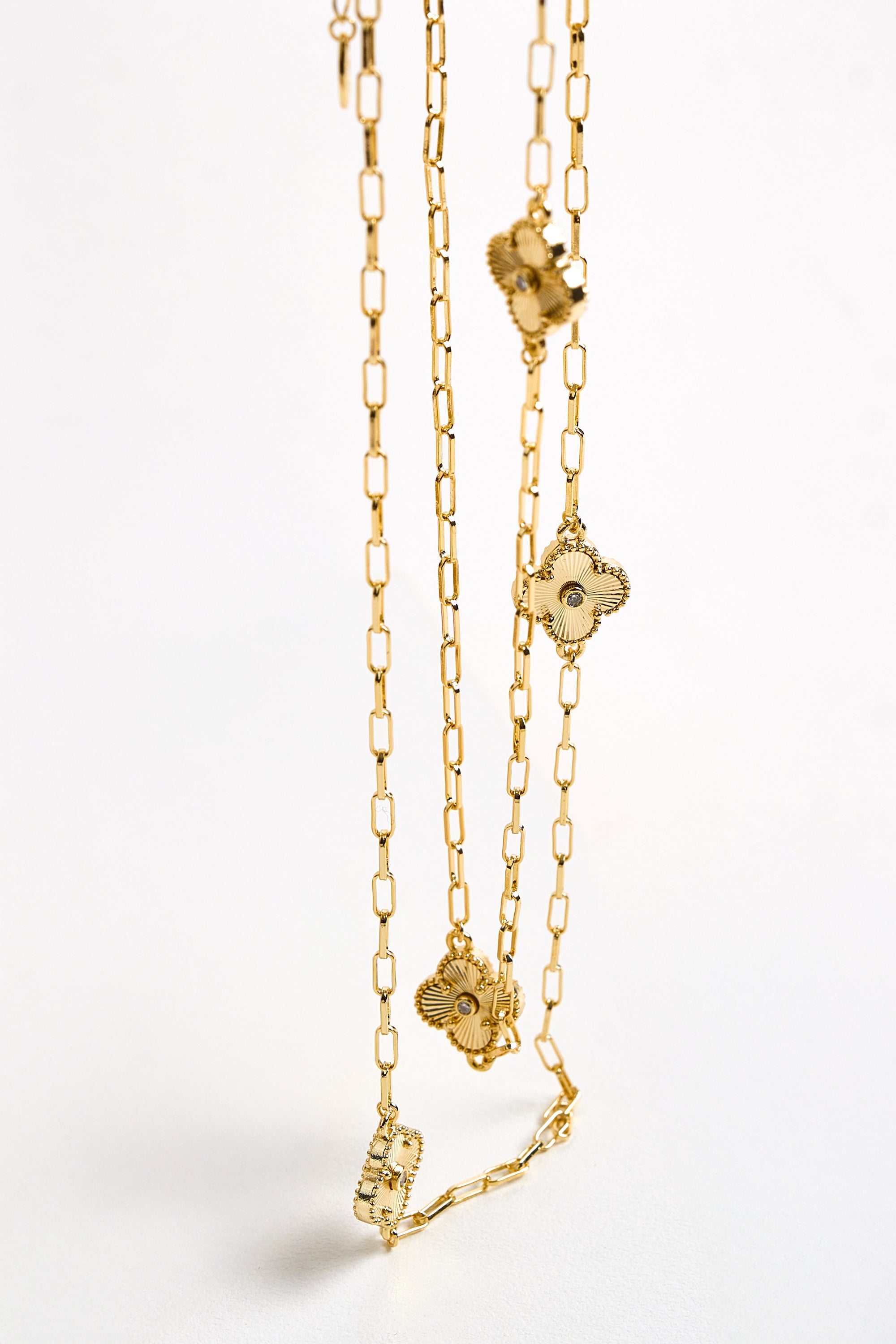 14K Altın Kaplama Uzun Yonca Kolye