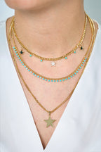 VIP Altın Kaplama Boncuklu Yıldızlı İkili Kolye