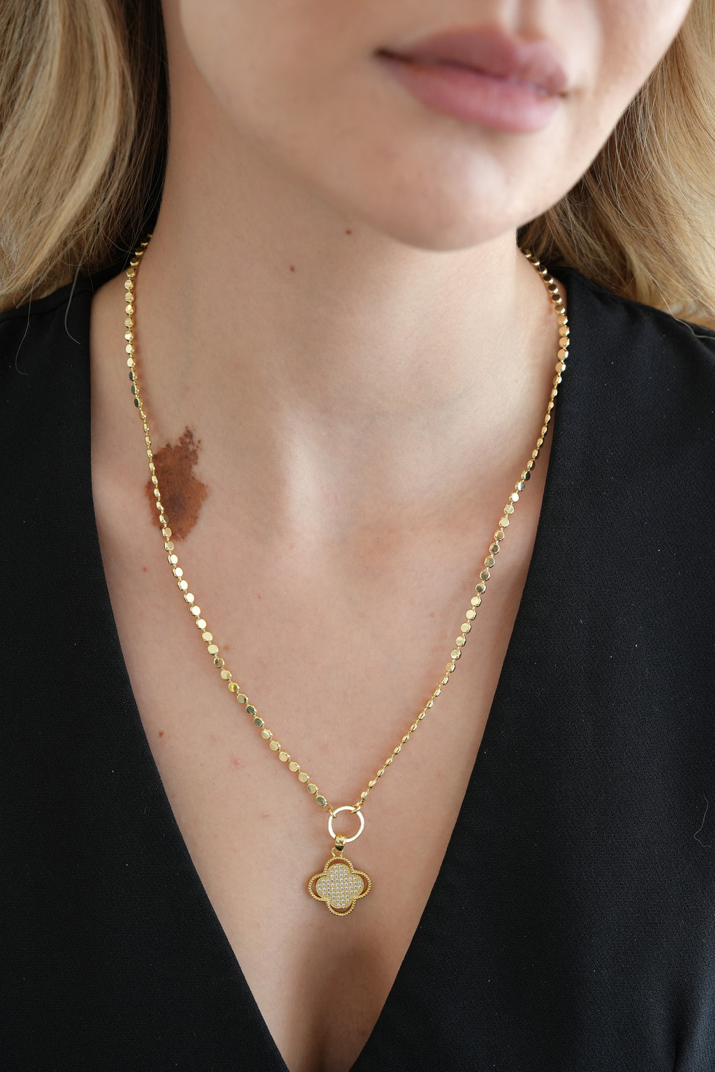 14K Altın Kaplama Arpa Zincir Yonca Kolye