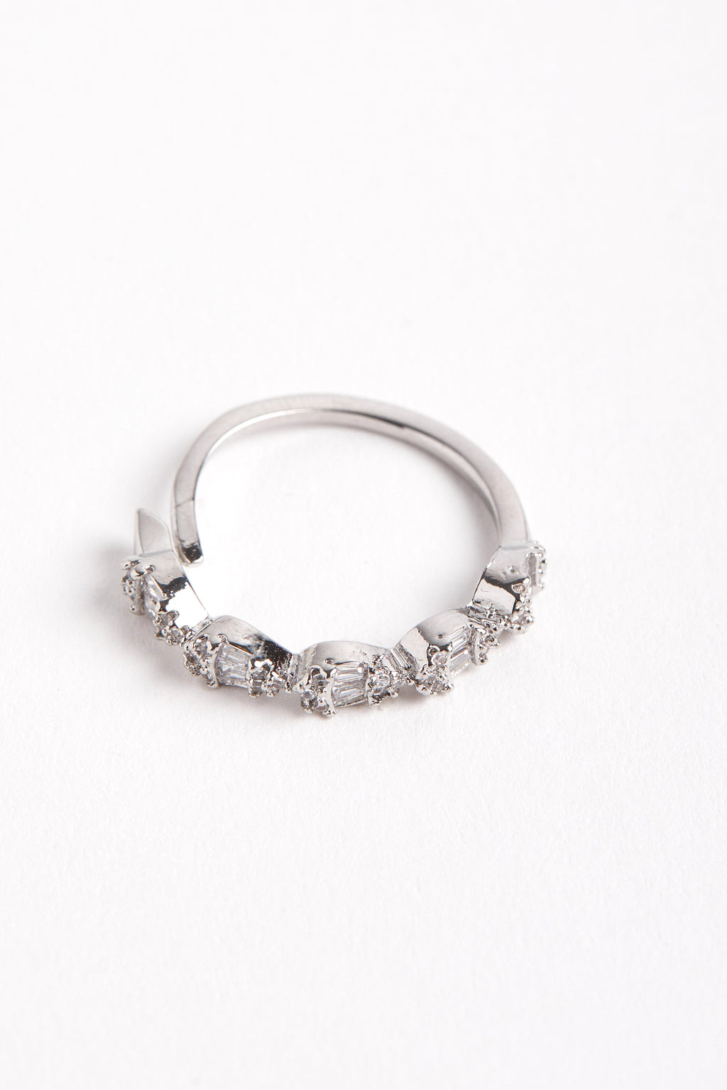 Rhodium Plated Diamond Stone Ring Silver