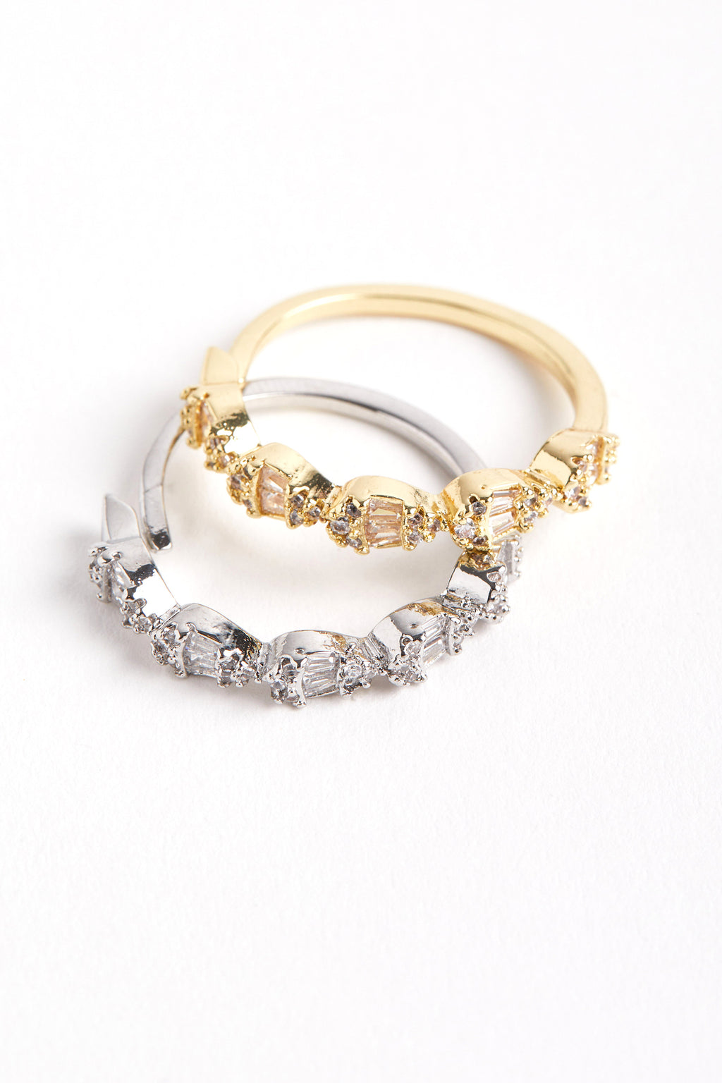Rhodium Plated Diamond Stone Ring Silver