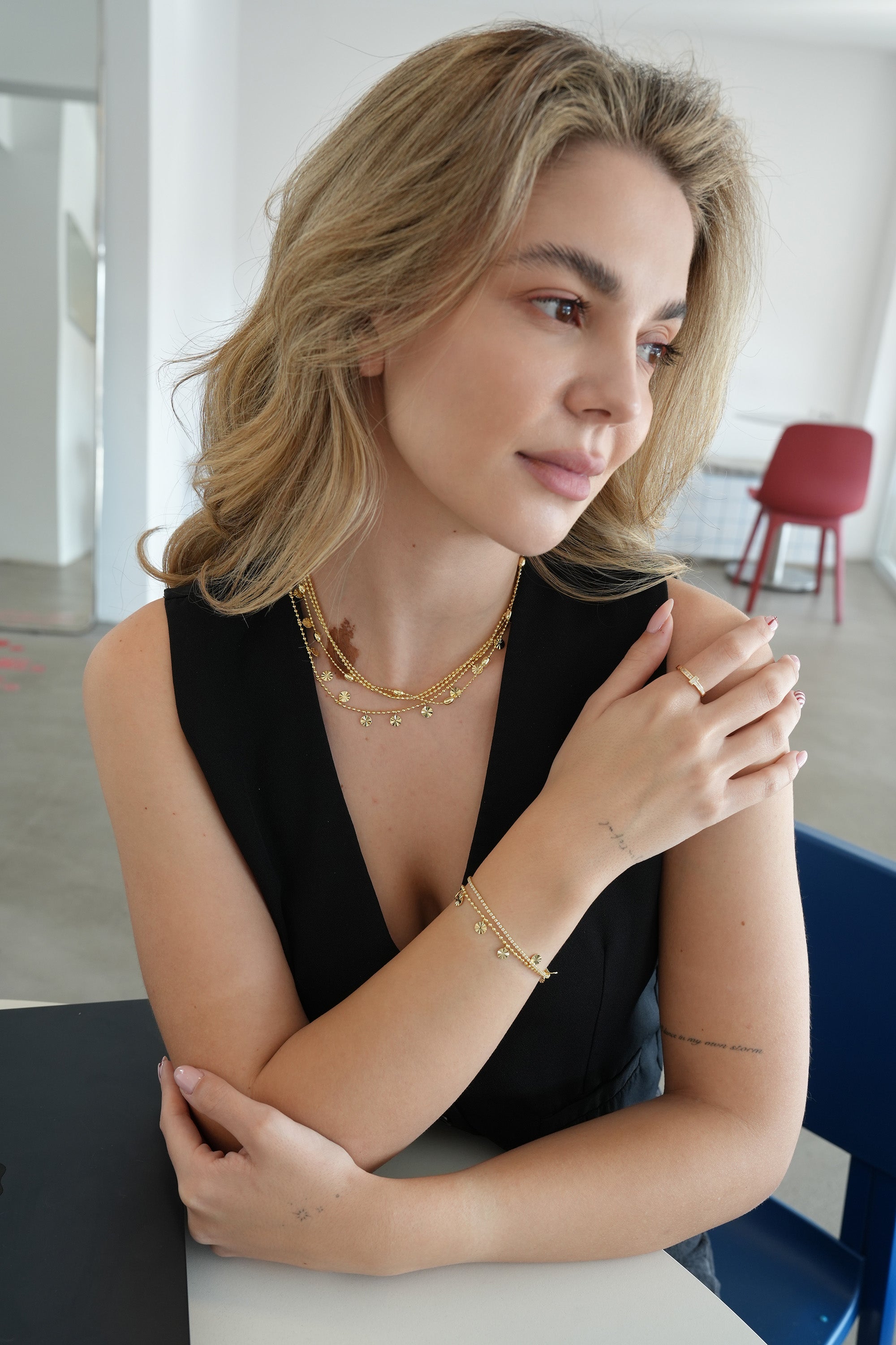 14K Altın Kaplama 3'lü Pullu Kolye