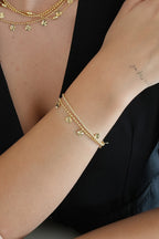 14K Altın Kaplama Pullu Taşlı 2'li Bileklik