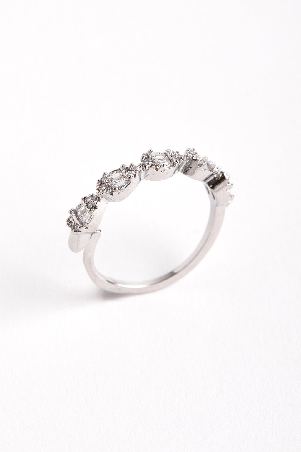 Rhodium Plated Diamond Stone Ring Silver