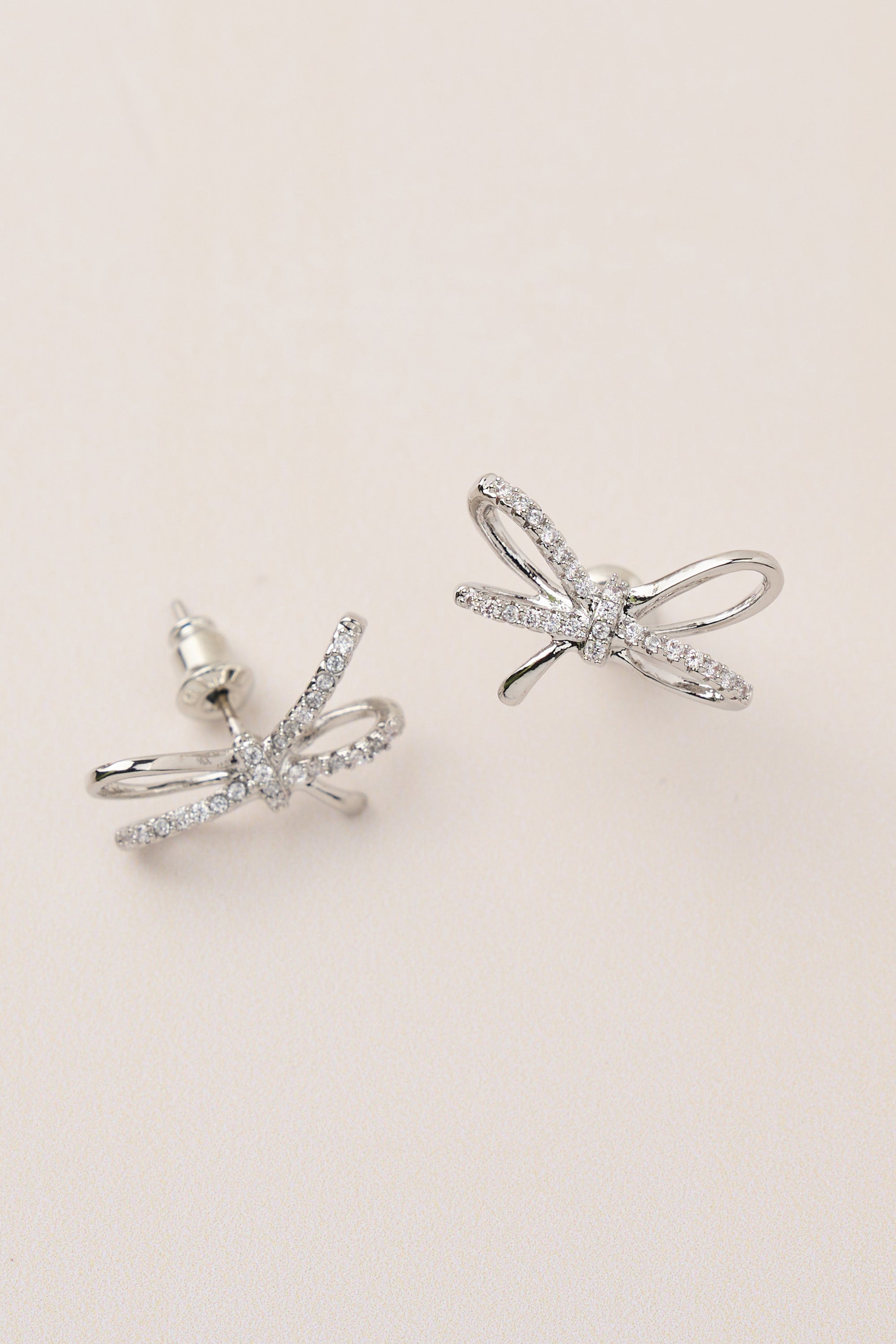 Zircon Stone Bow Earring Silver