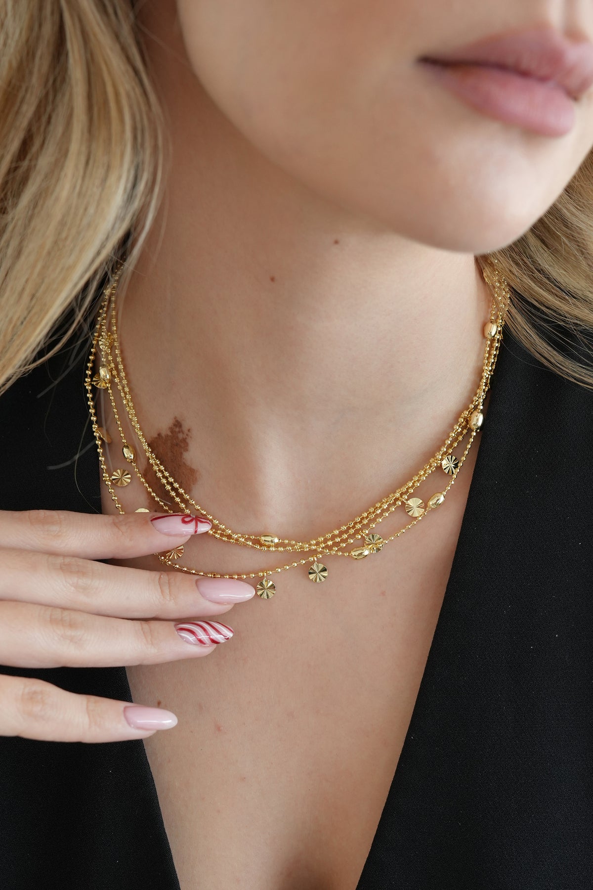 14K Altın Kaplama 3'lü Pullu Kolye