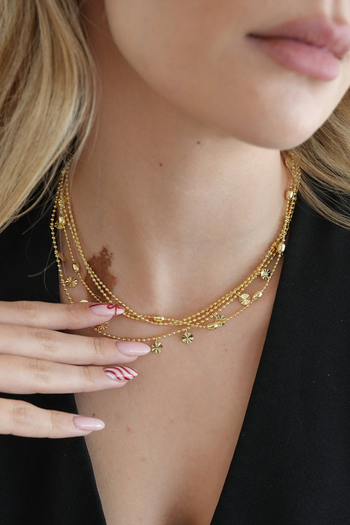 14K Altın Kaplama 3'lü Pullu Kolye