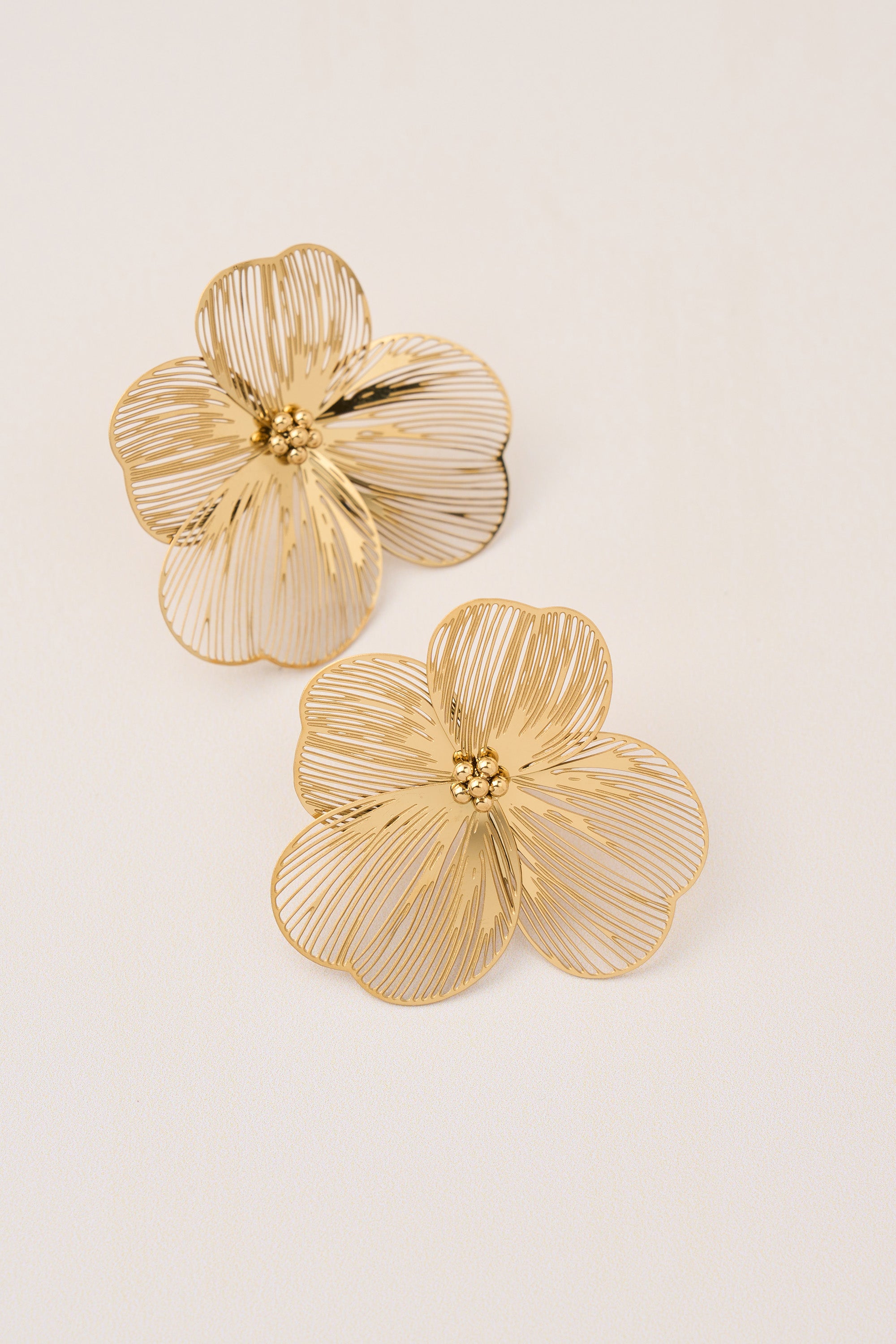 Steel Big Flower Earrings Gold