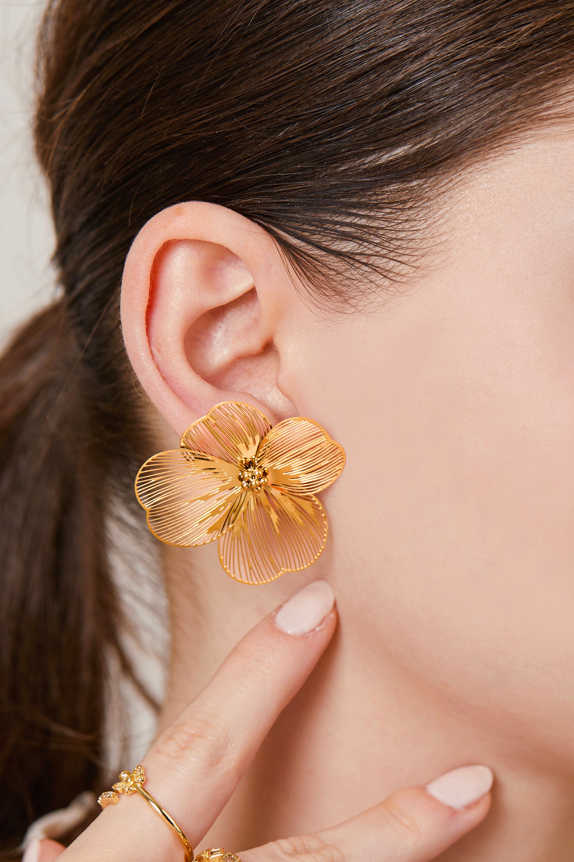 Steel Big Flower Earrings Gold