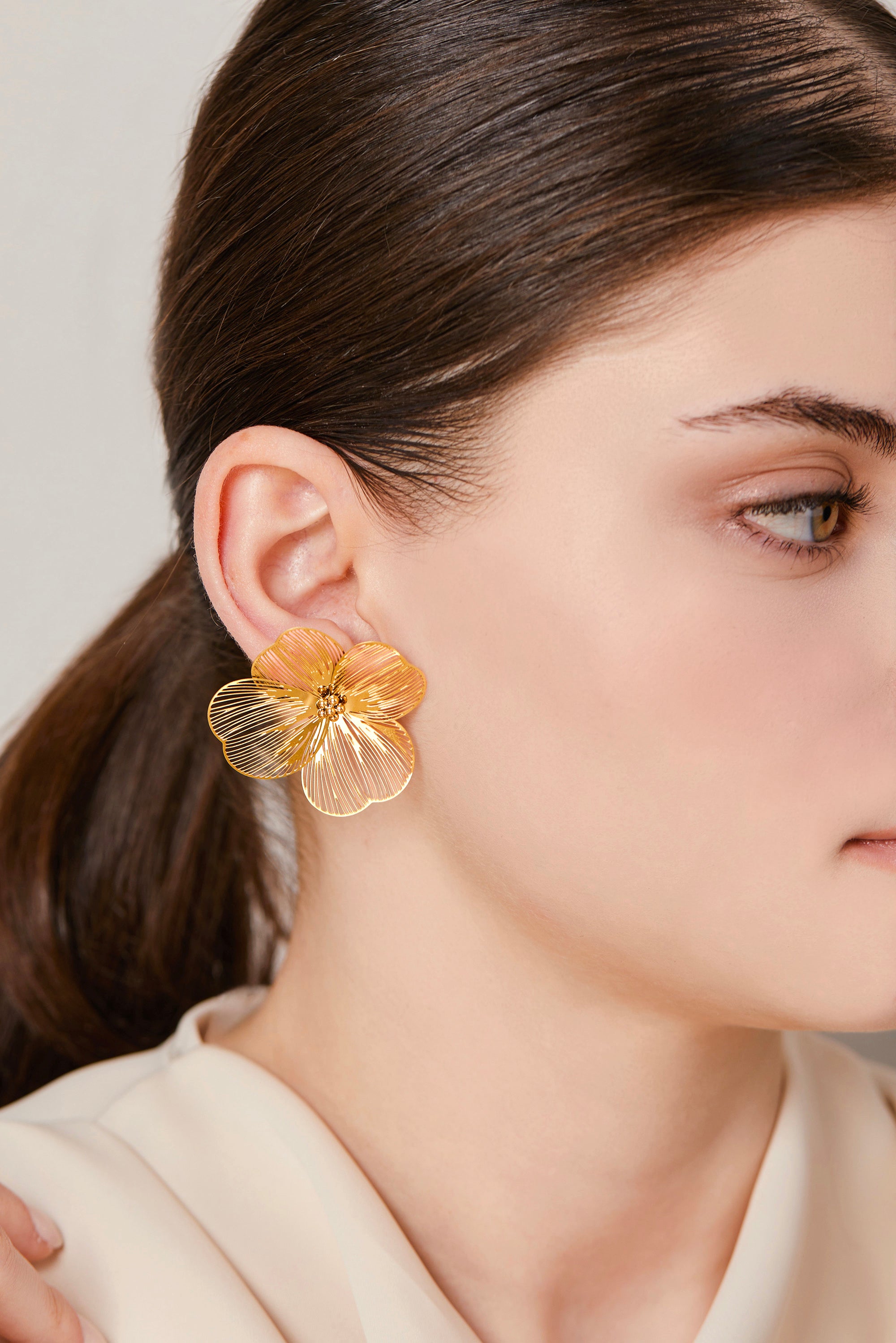 Steel Big Flower Earrings Gold