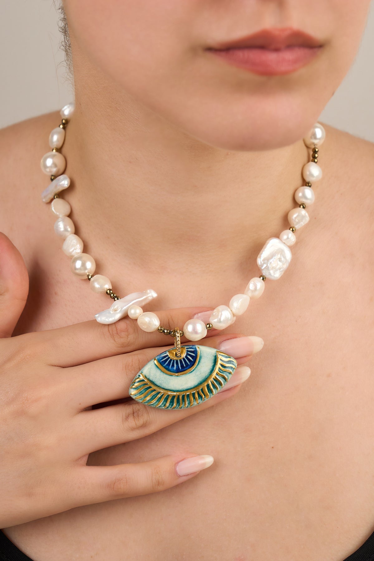 Gerçek İnci Vintage Marjin Göz Kolye