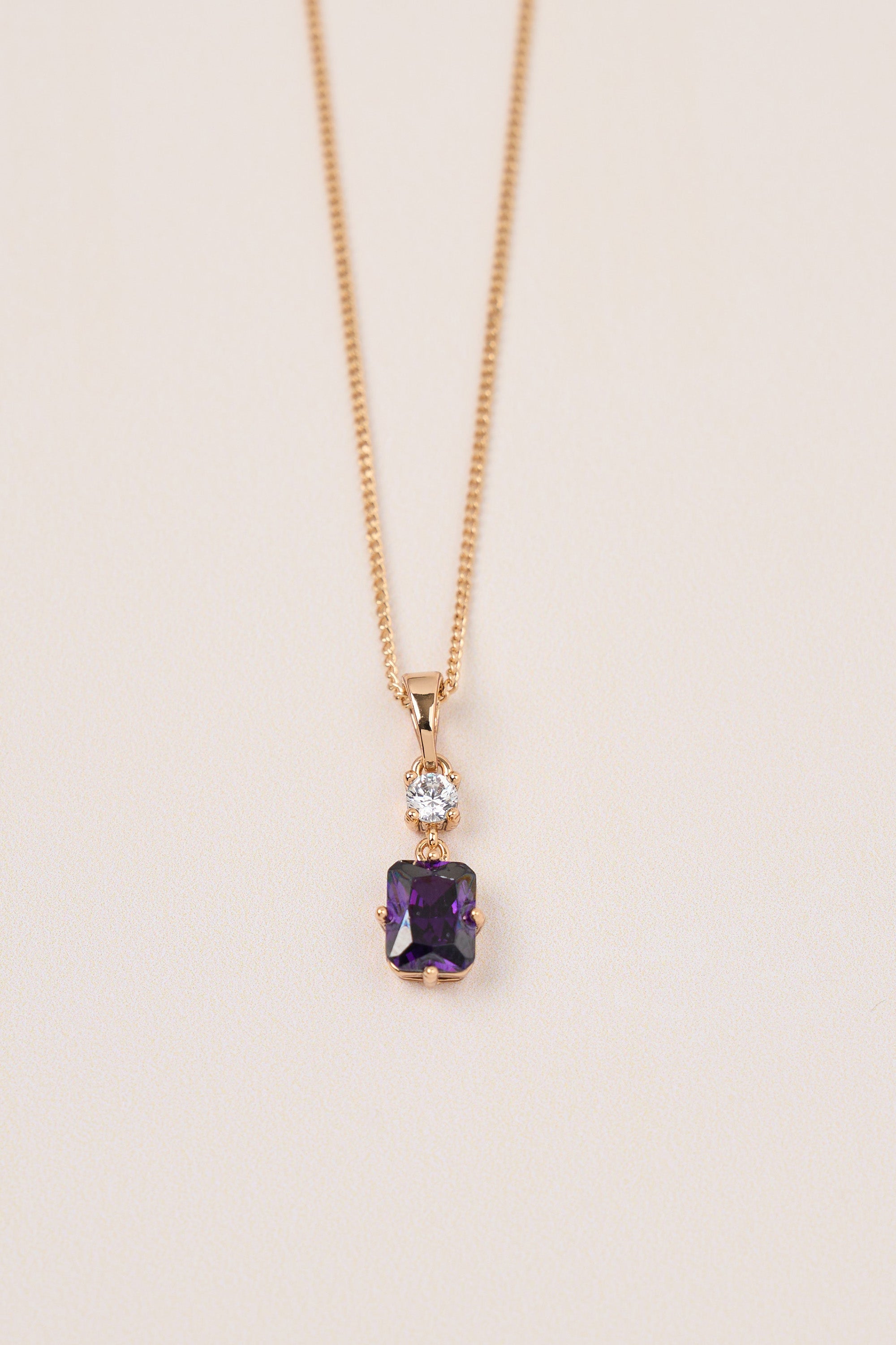 Xuping Baguette Model Stone Necklace Purple