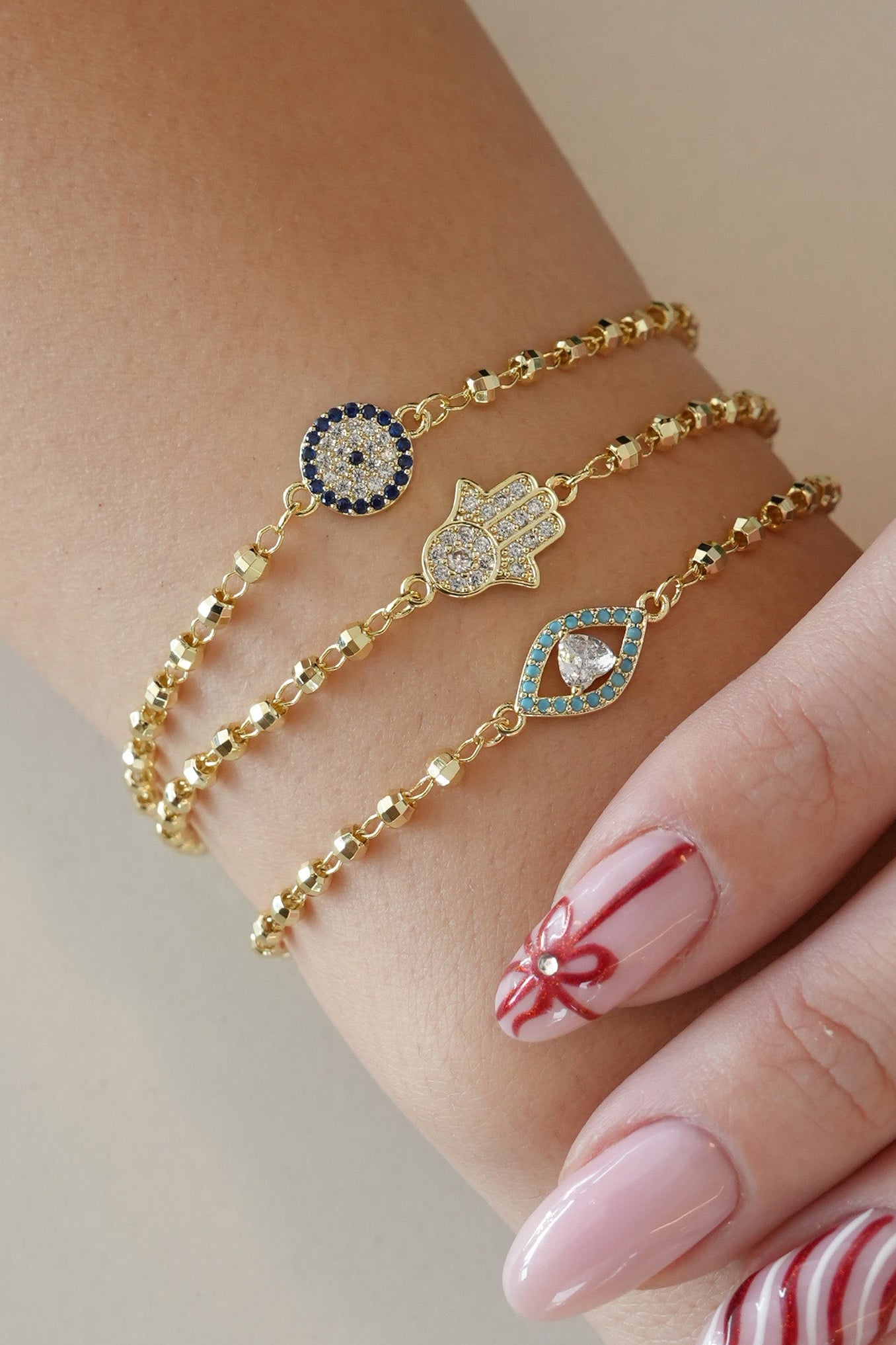 14K Altın Kaplama Dorika Taşlı Şans Bileklik