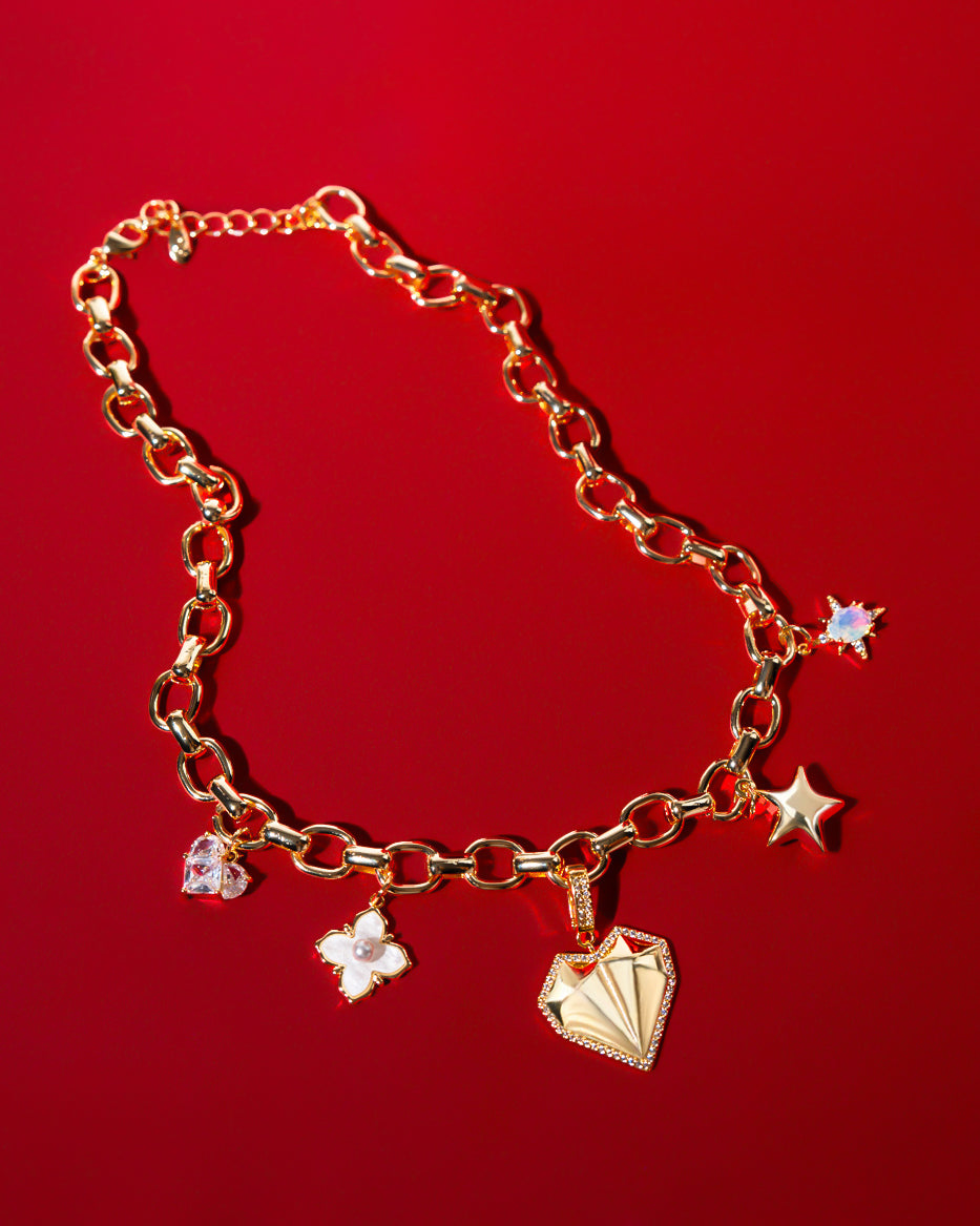 14K Gold Plated Charm Hallow Necklace