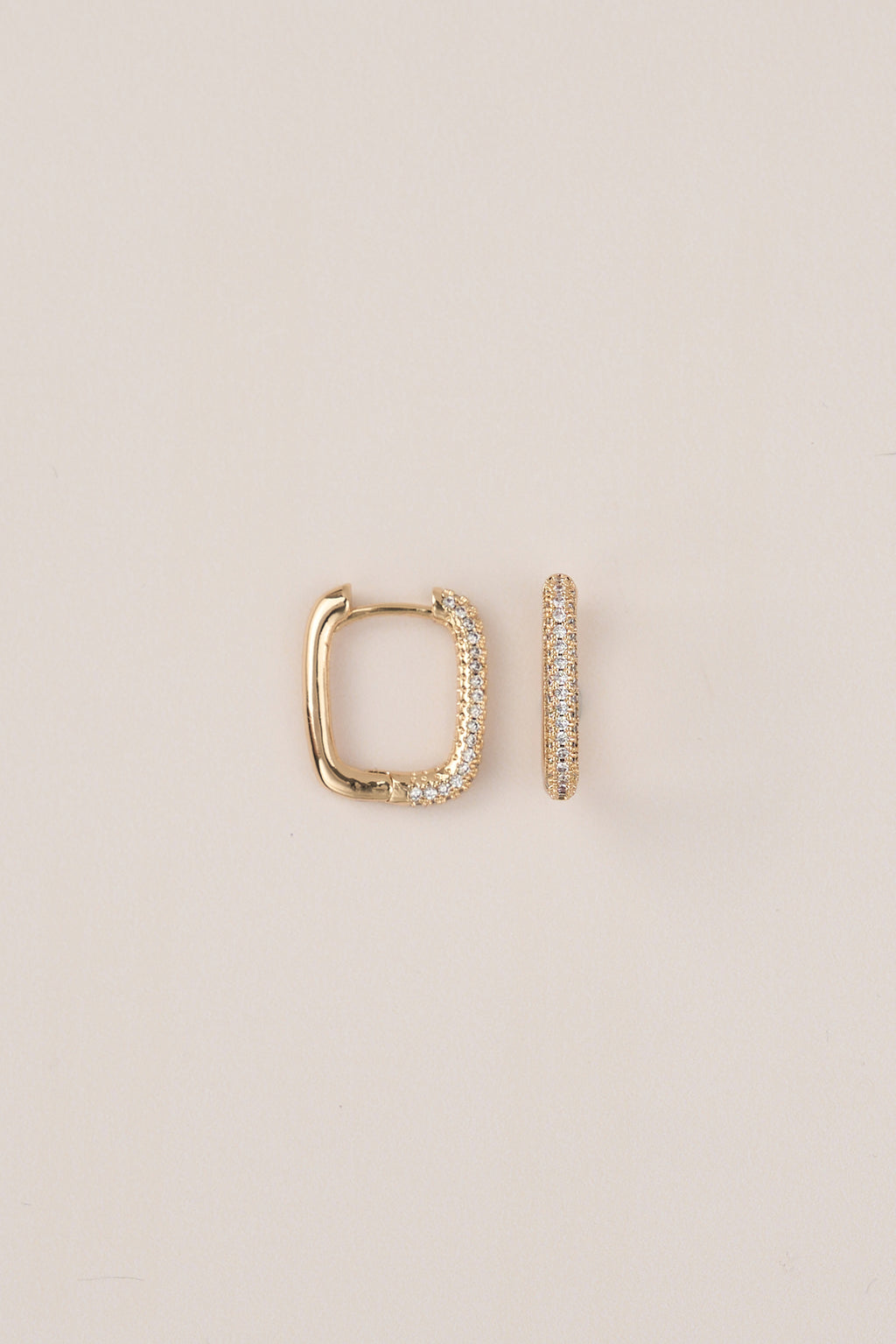 22 Carat Gold Plated Rectangular Hoop Earrings with Stones
