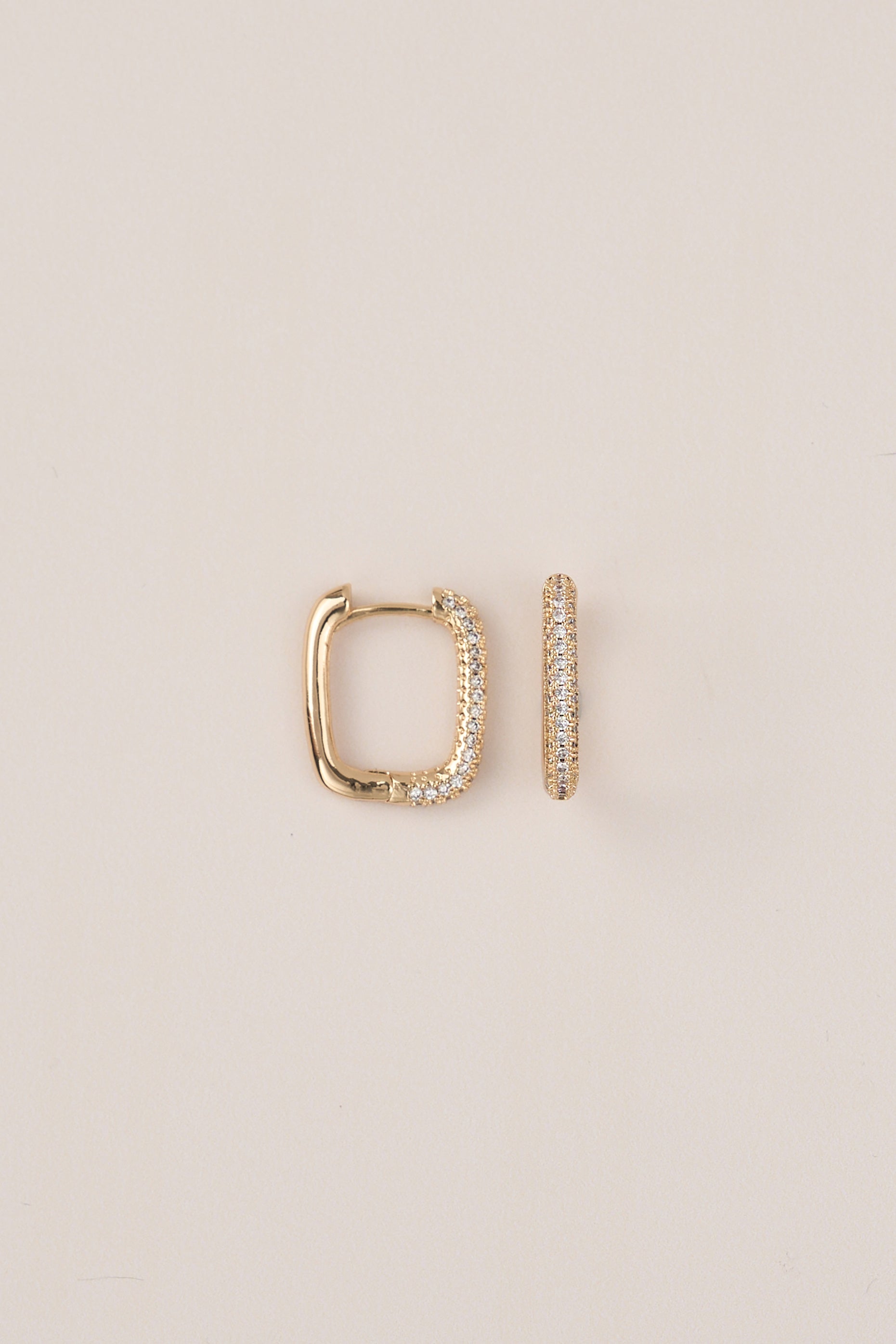 22 Carat Gold Plated Rectangular Hoop Earrings with Stones