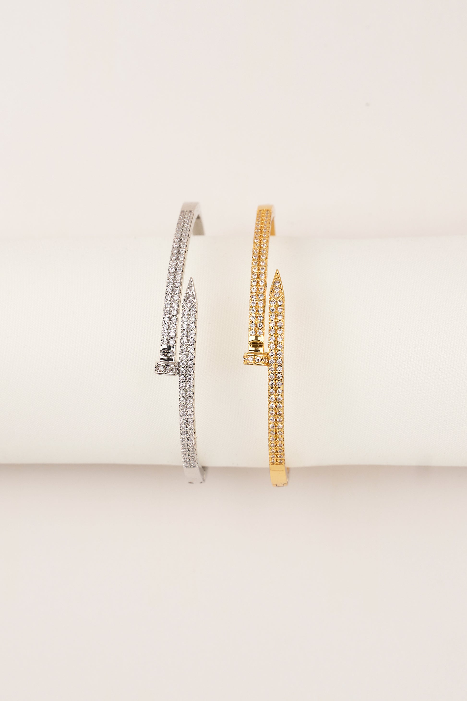 22K Gold Plated Design Studded Handcuff Silver