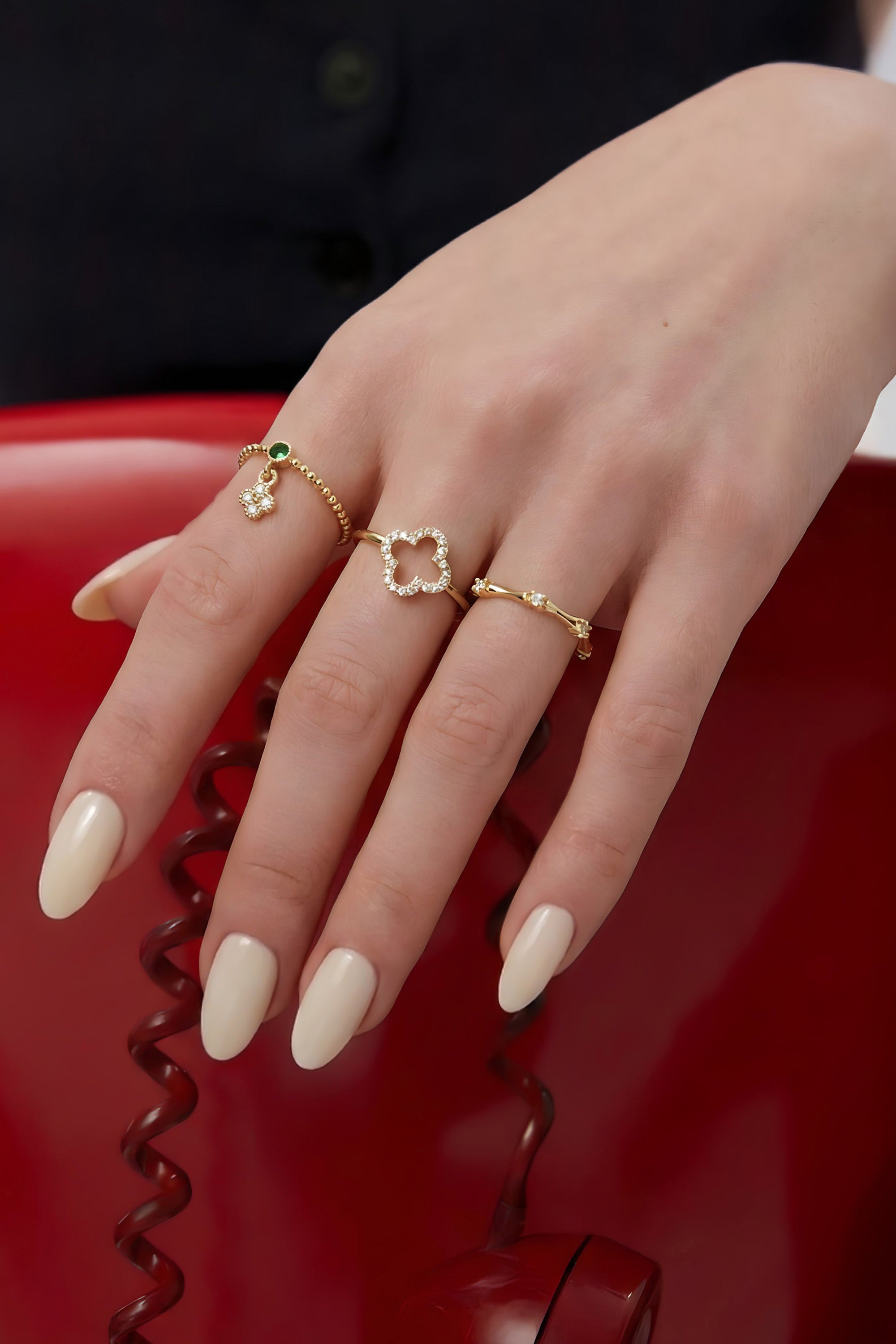 Altın Kaplama Zirkon Taşlı Yonca Yüzük