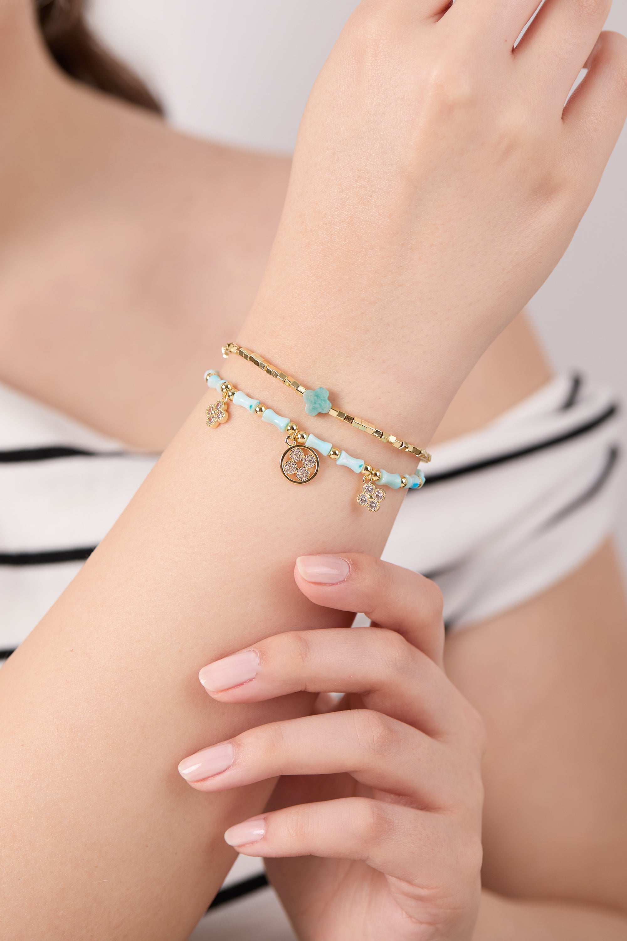 14K Gold Plated Charm Bead Bracelet
