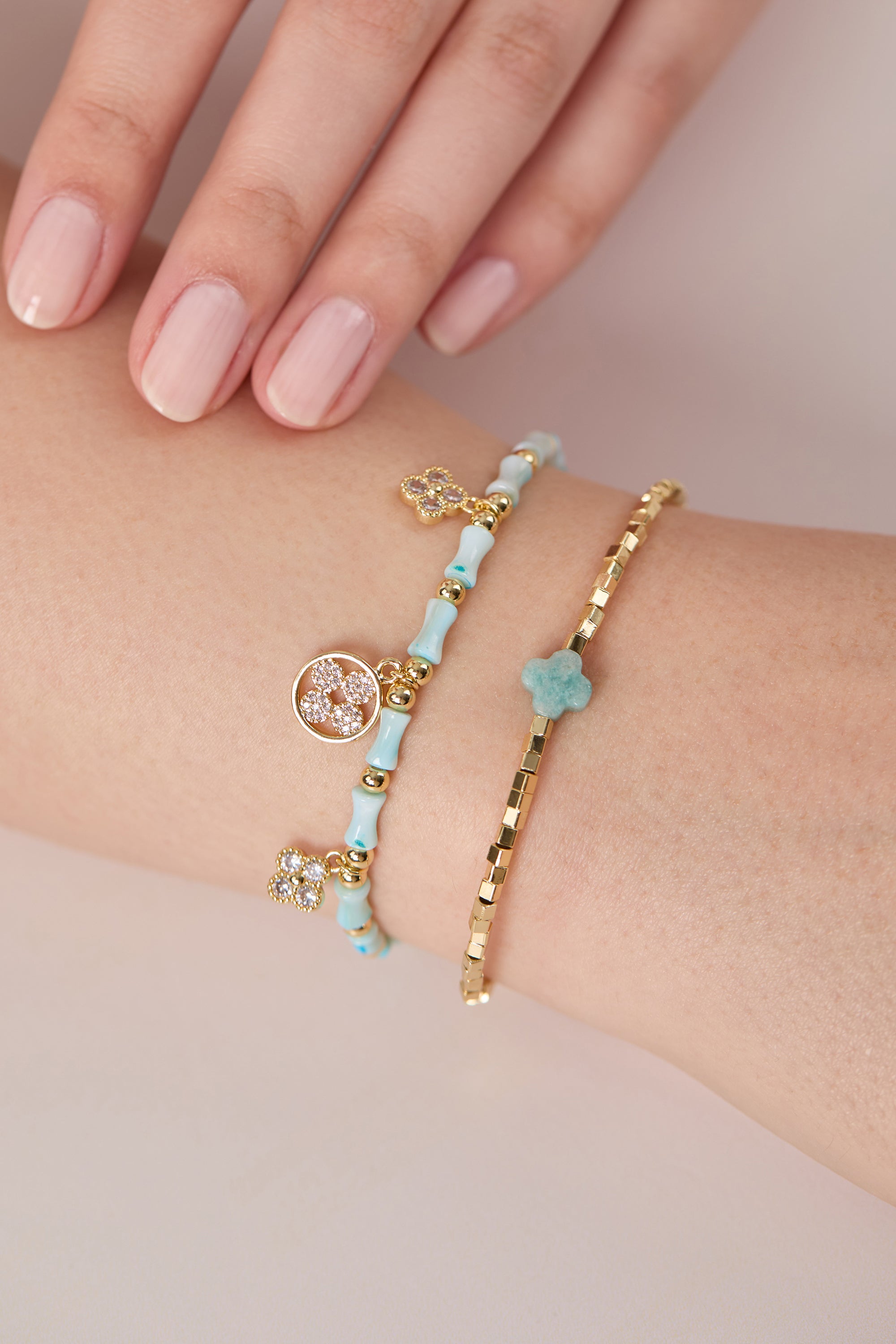 14K Gold Plated Charm Bead Bracelet