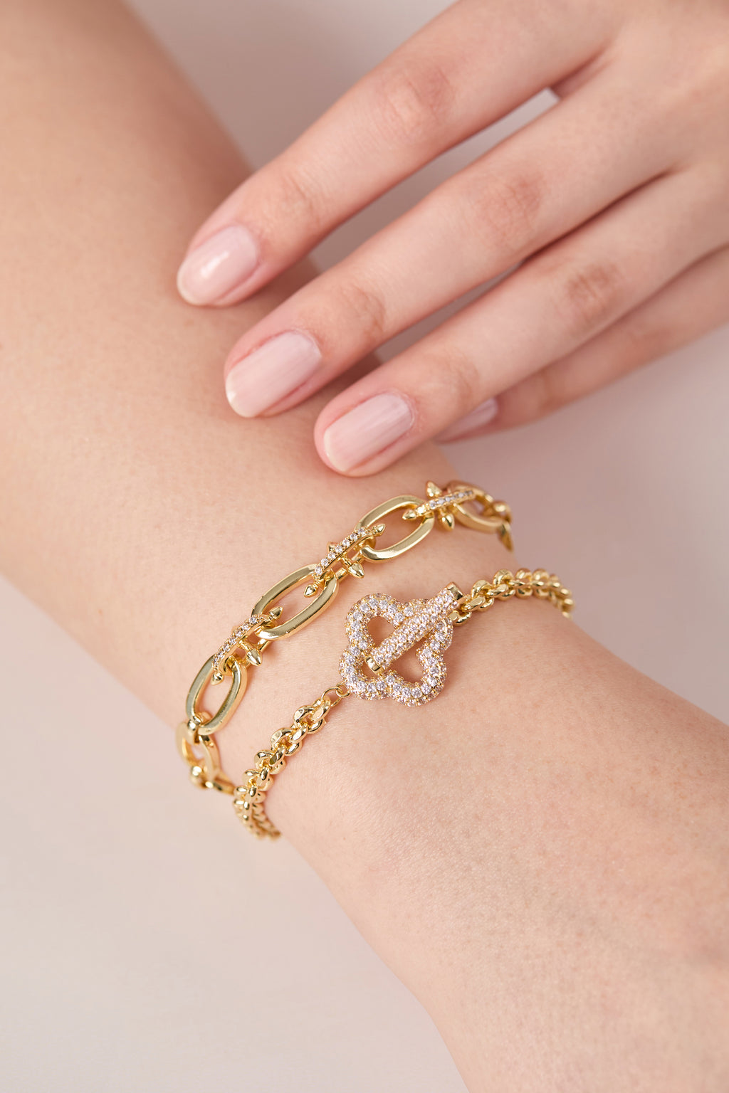 14K Gold Plated Zircon Stone Hallow Bracelet