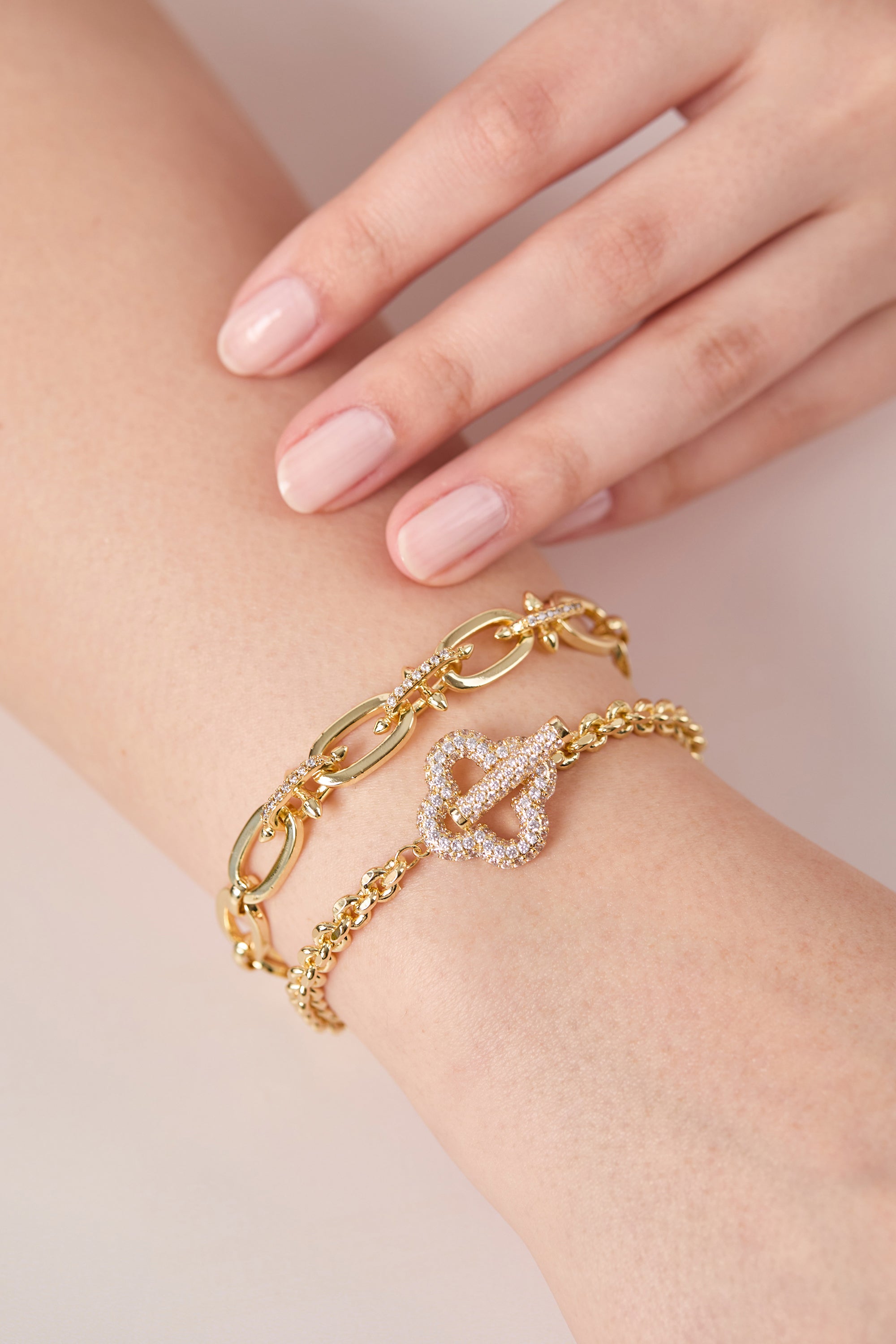 14K Gold Plated Zircon Stone Hallow Bracelet