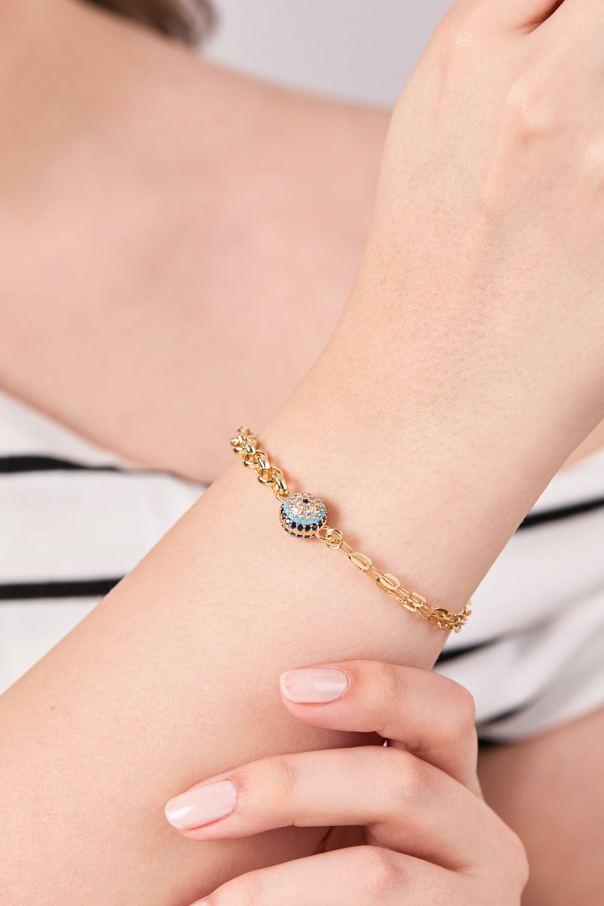 14K Gold Plated Evil Eye Beaded Bracelet