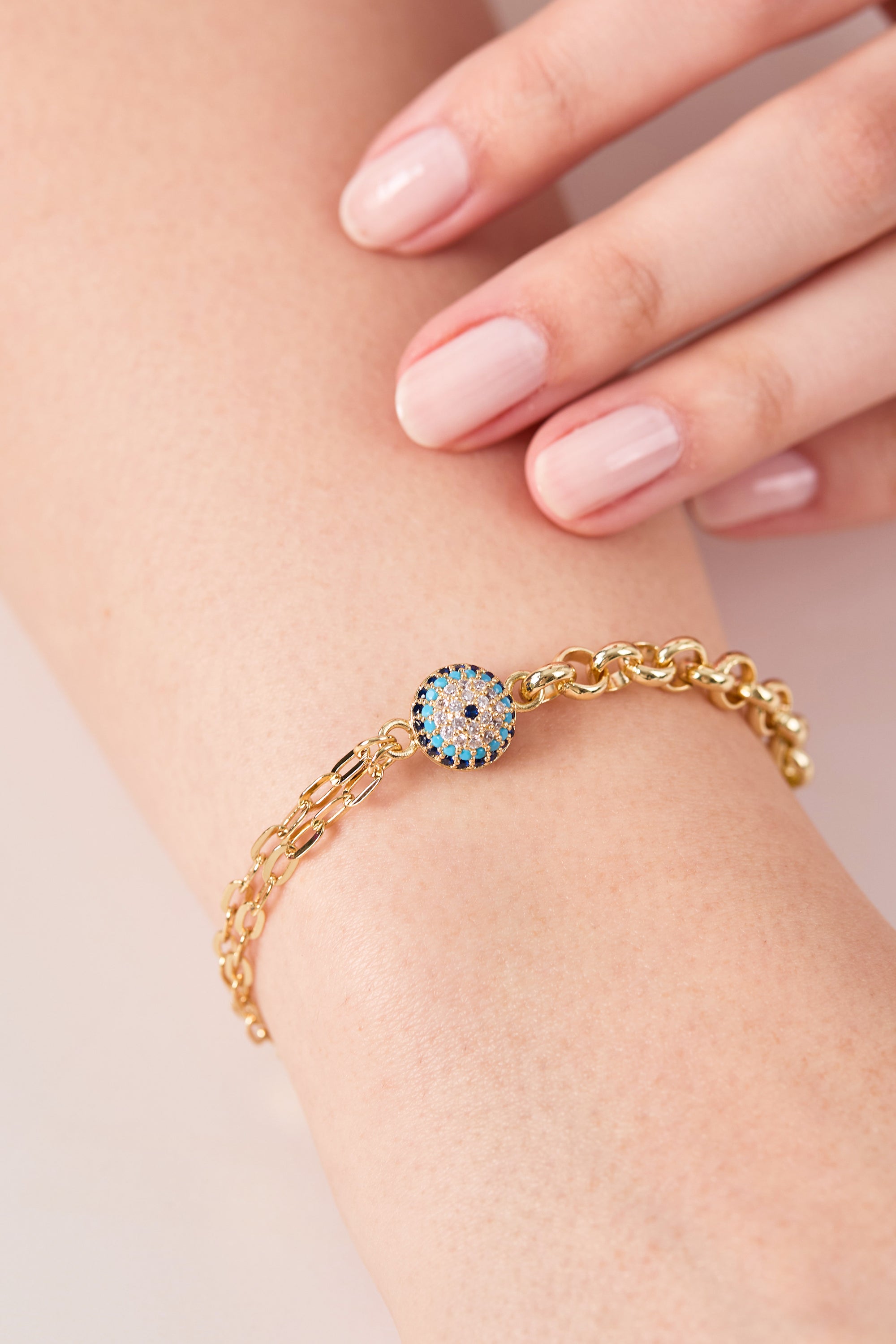 14K Gold Plated Evil Eye Beaded Bracelet
