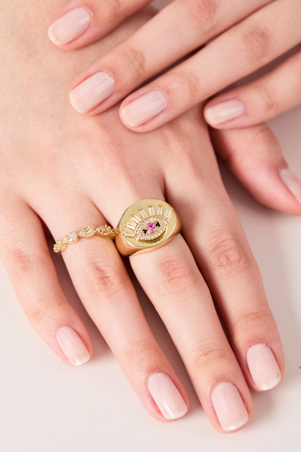 Rhodium Plated Diamond Stone Ring Gold