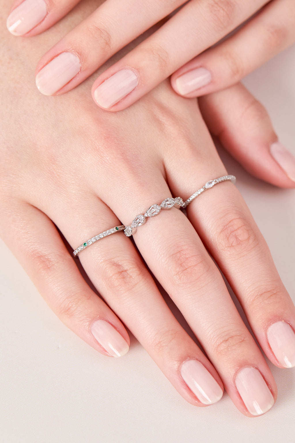Rhodium Plated Diamond Stone Ring Silver