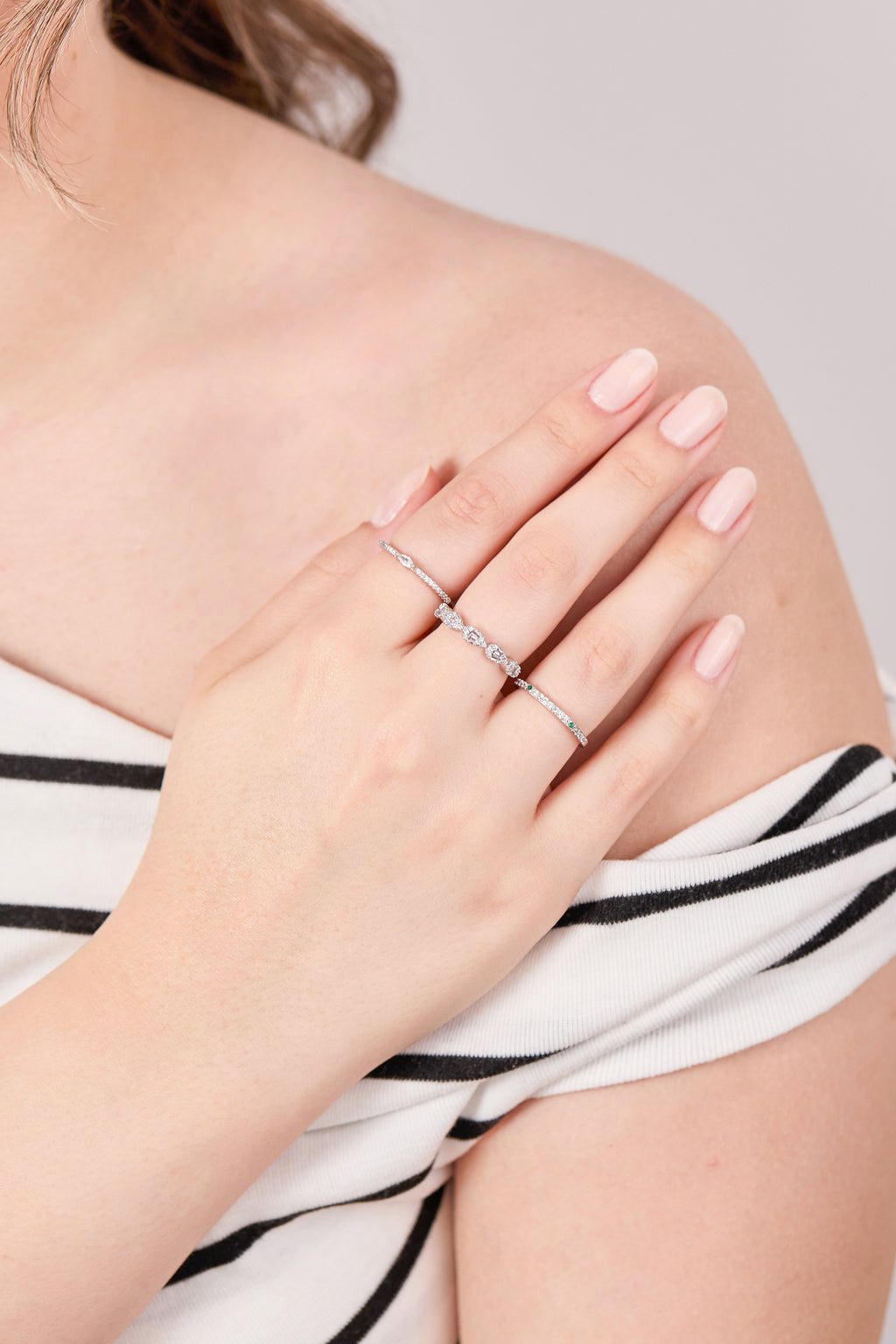 Rhodium Plated Diamond Stone Ring Silver