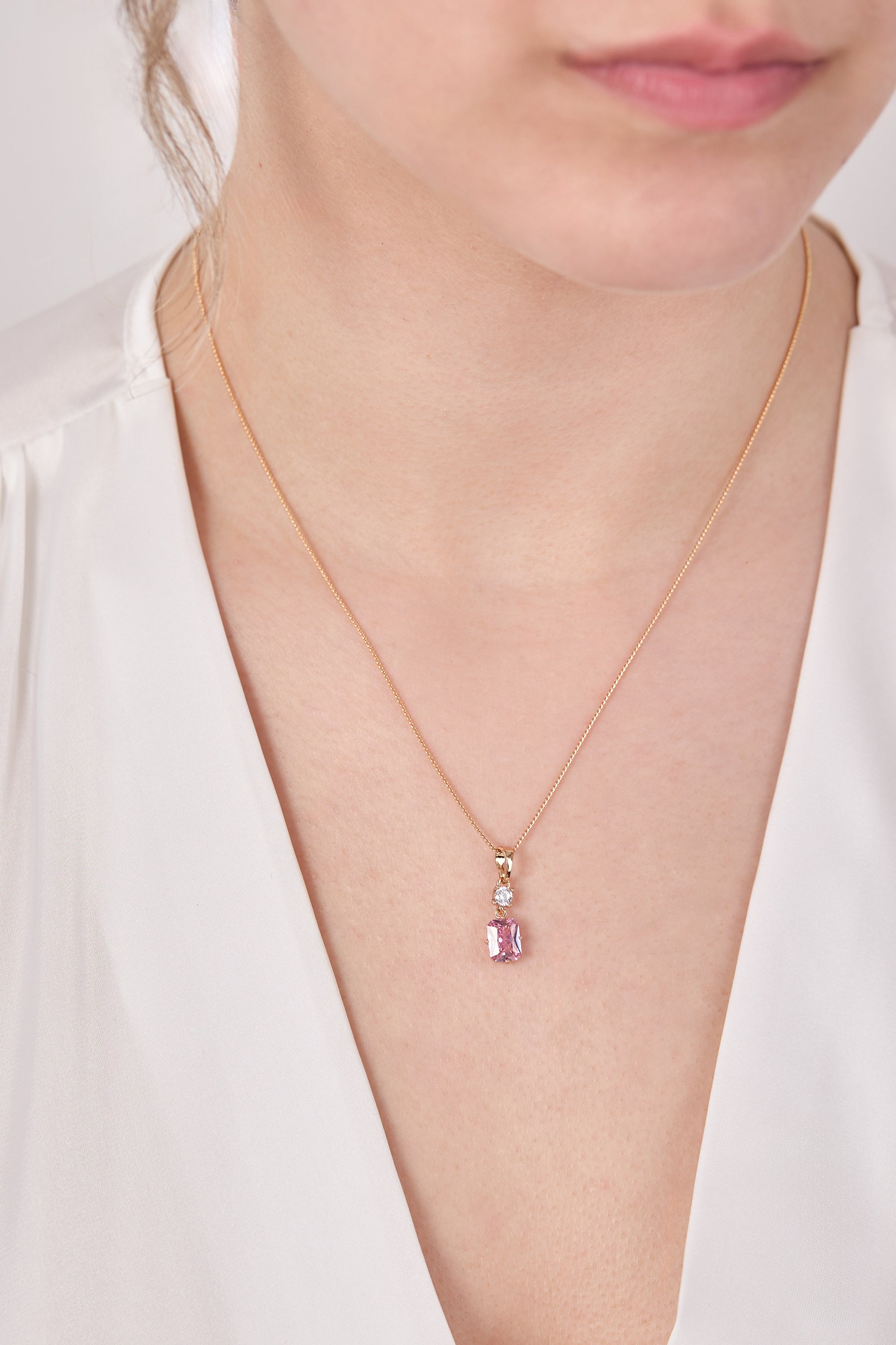 Xuping Baguette Model Stone Necklace Pink