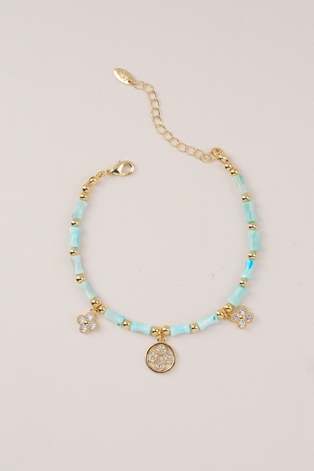 14K Gold Plated Charm Bead Bracelet