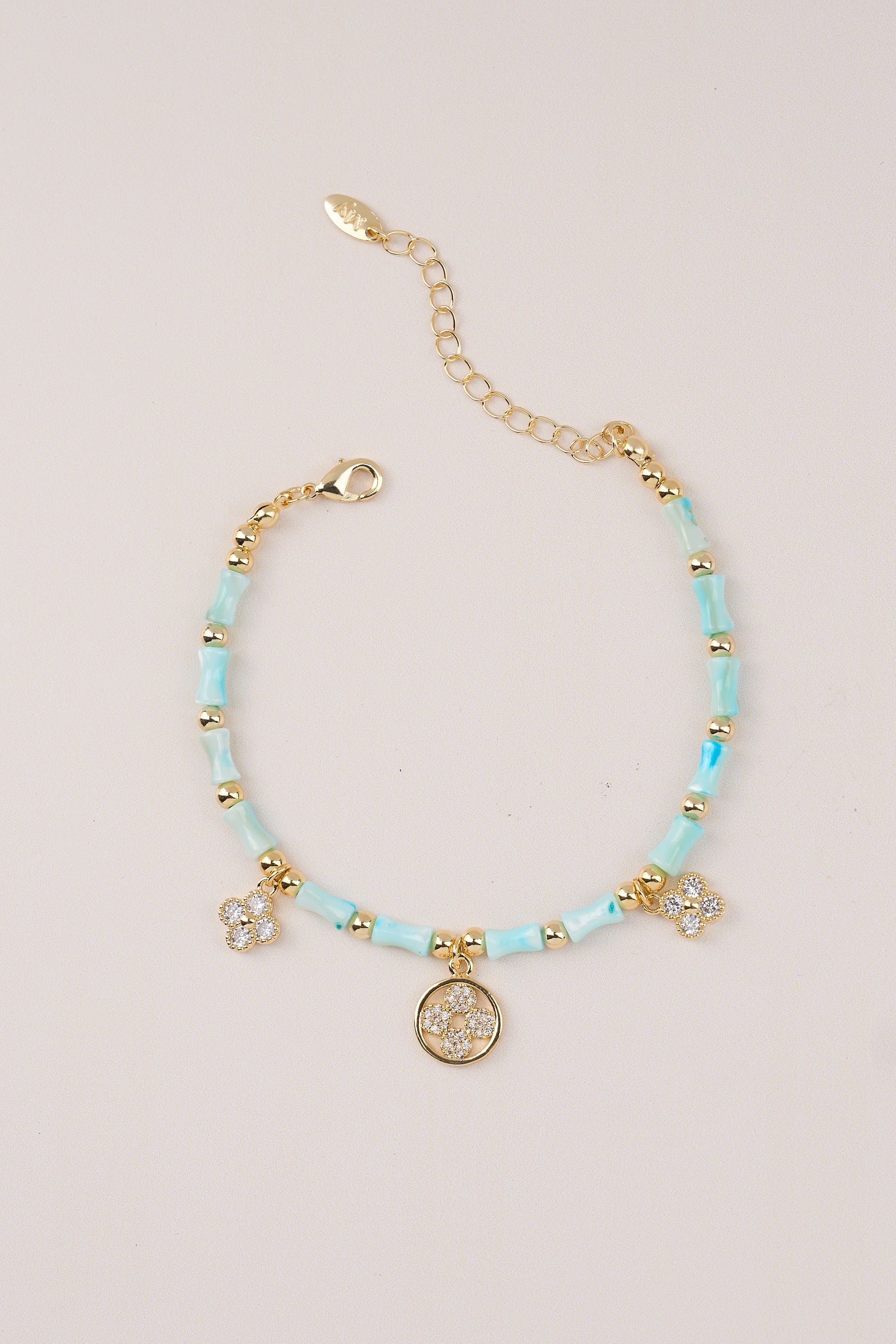 14K Gold Plated Charm Bead Bracelet