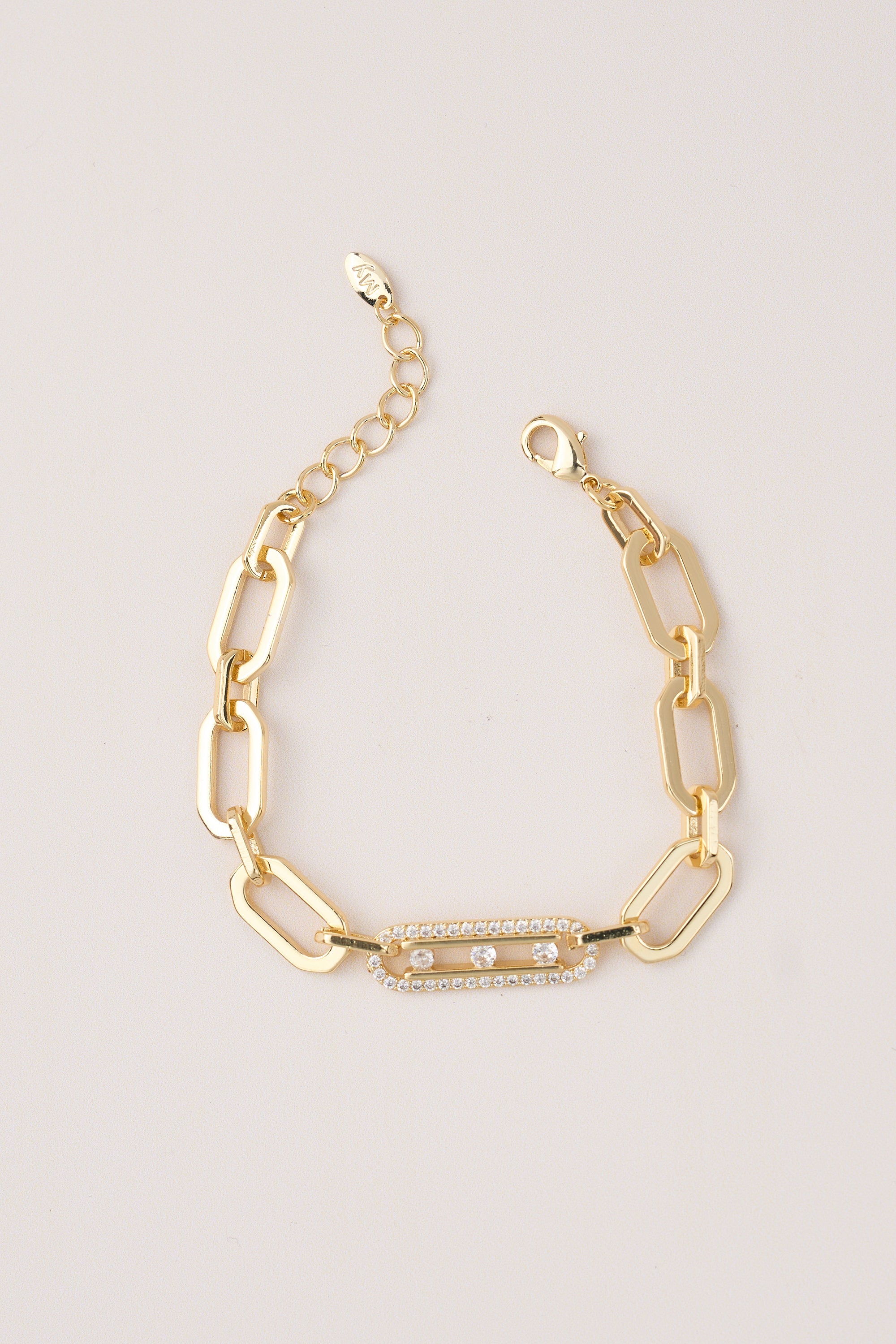 14K Gold Plated Stone Paperclip Bracelet