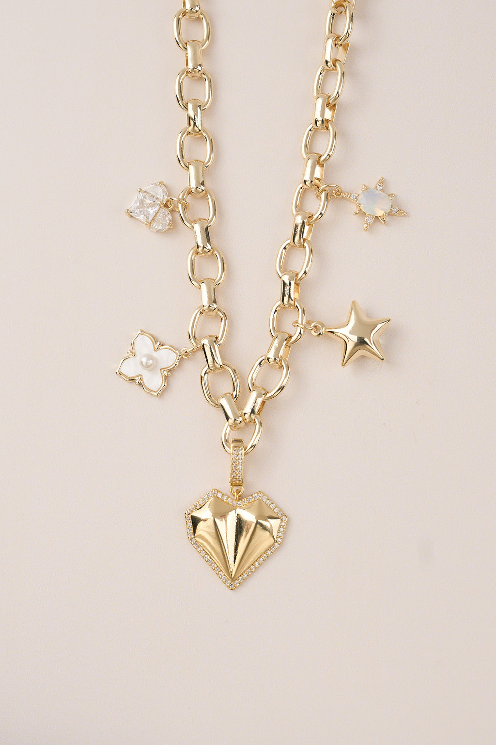 14K Gold Plated Charm Hallow Necklace