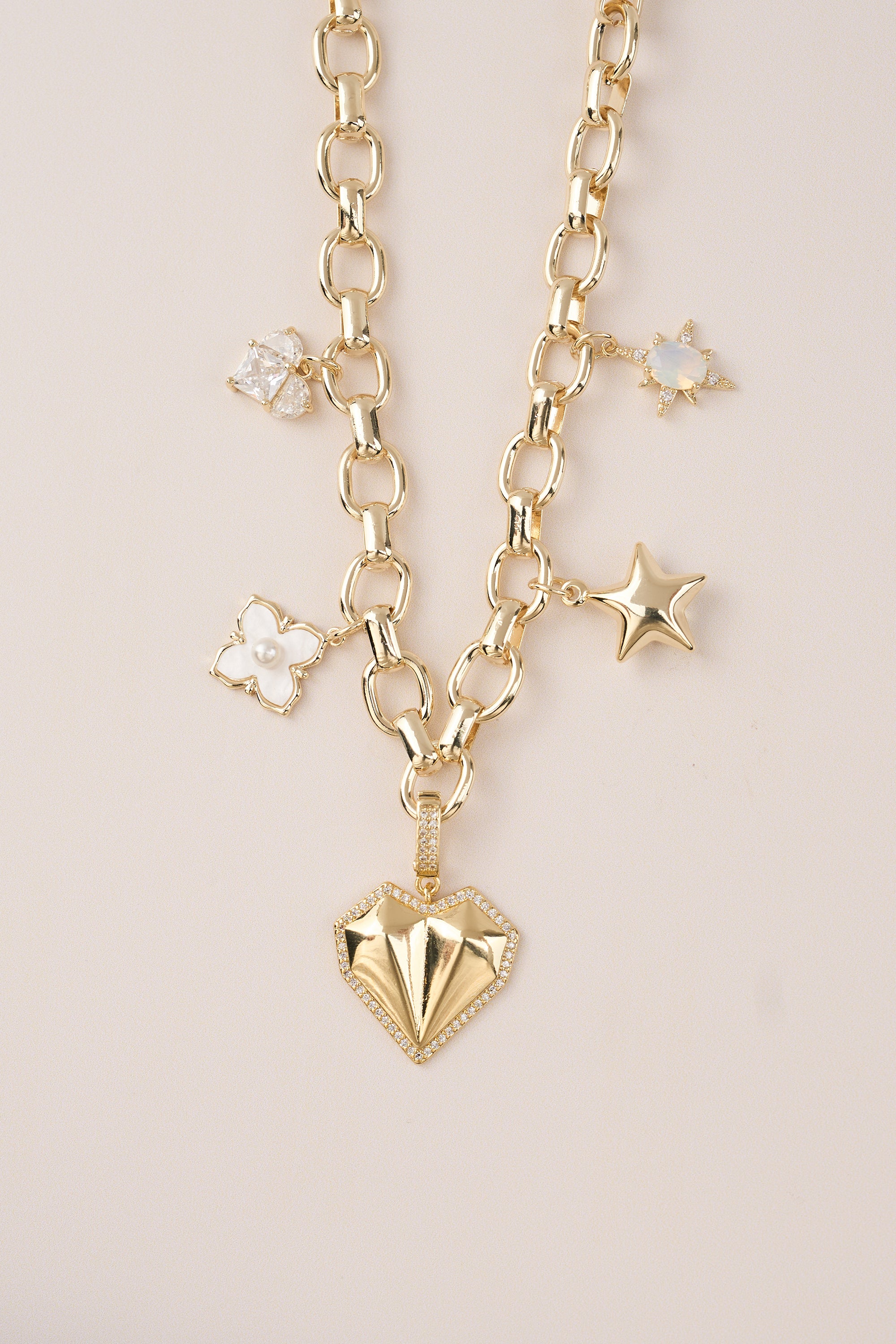 14K Gold Plated Charm Hallow Necklace
