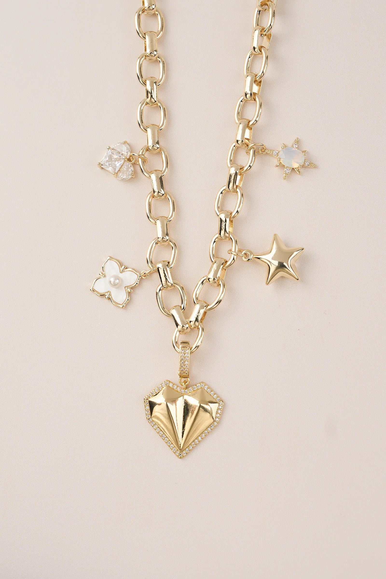 Özel Seri 14K Altın Kaplama Charmlı Hola Kolye