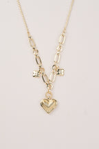 14K Altın Kaplama Charmlı Kalpli Kolye
