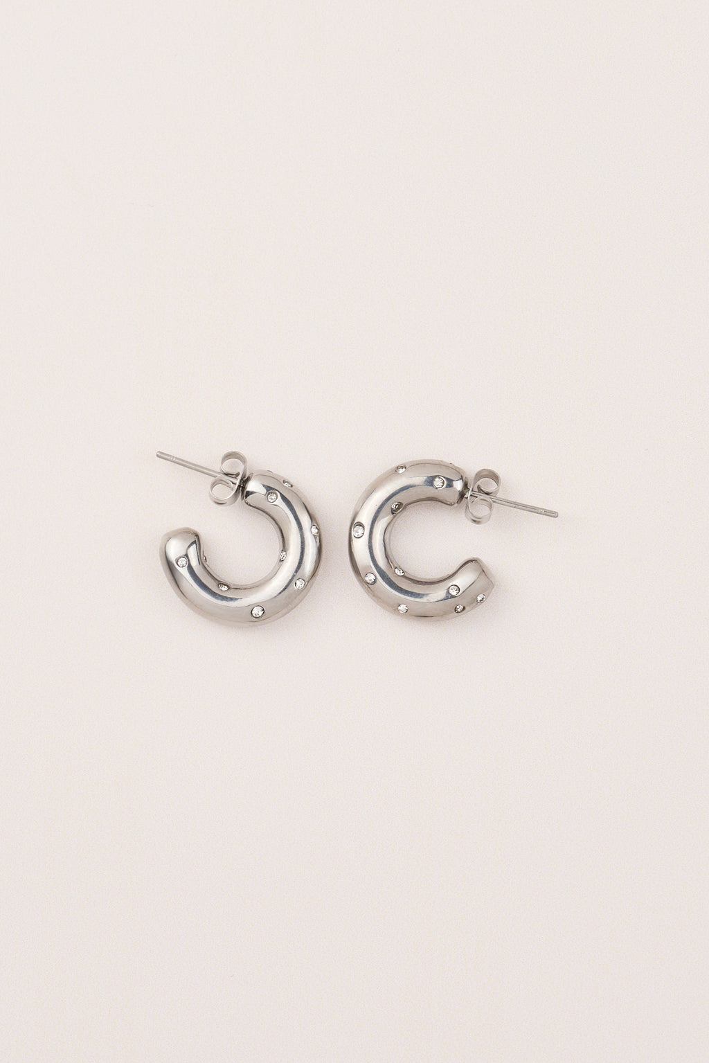 Steel Diamond Detailed Earrings