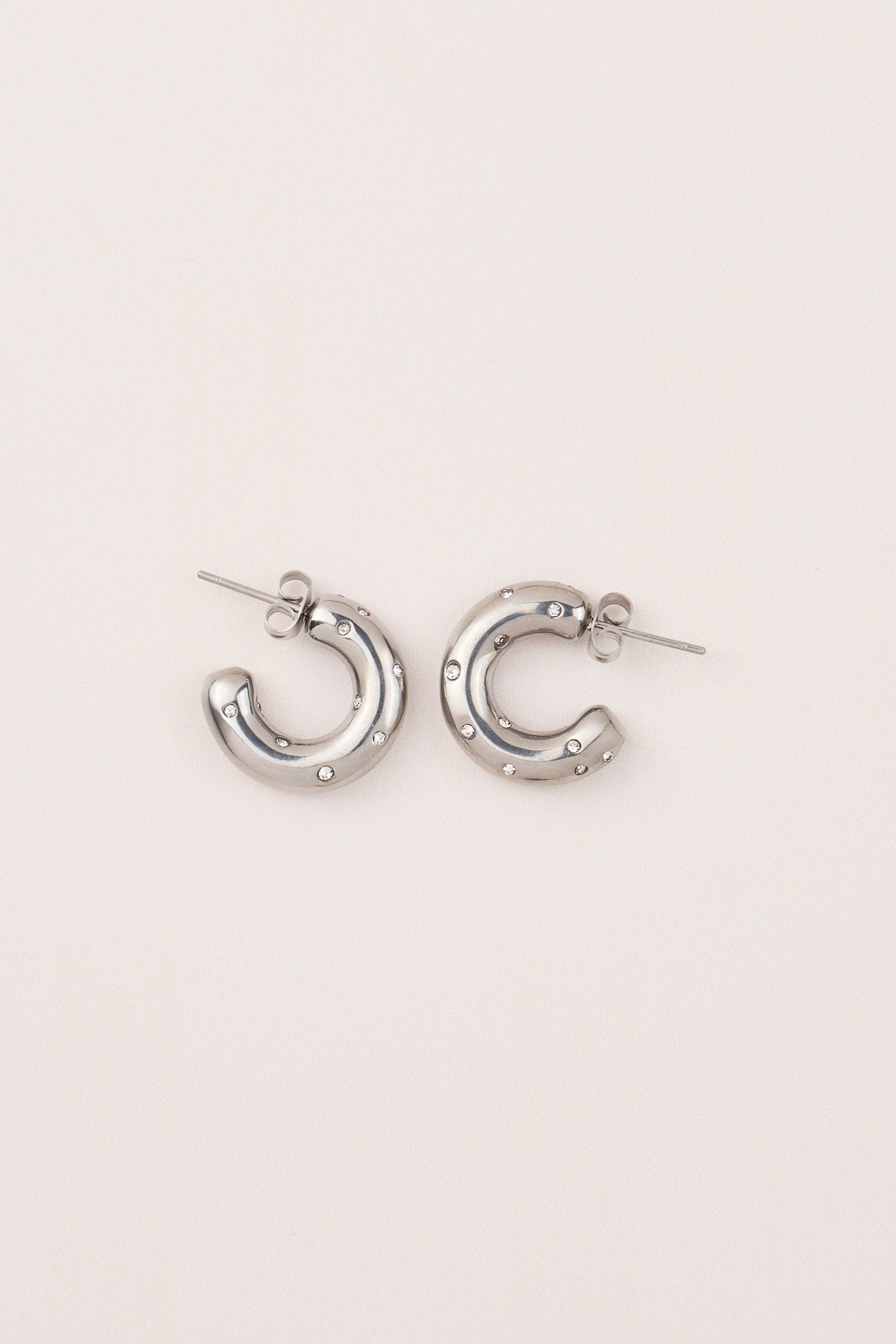 Steel Diamond Detailed Earrings