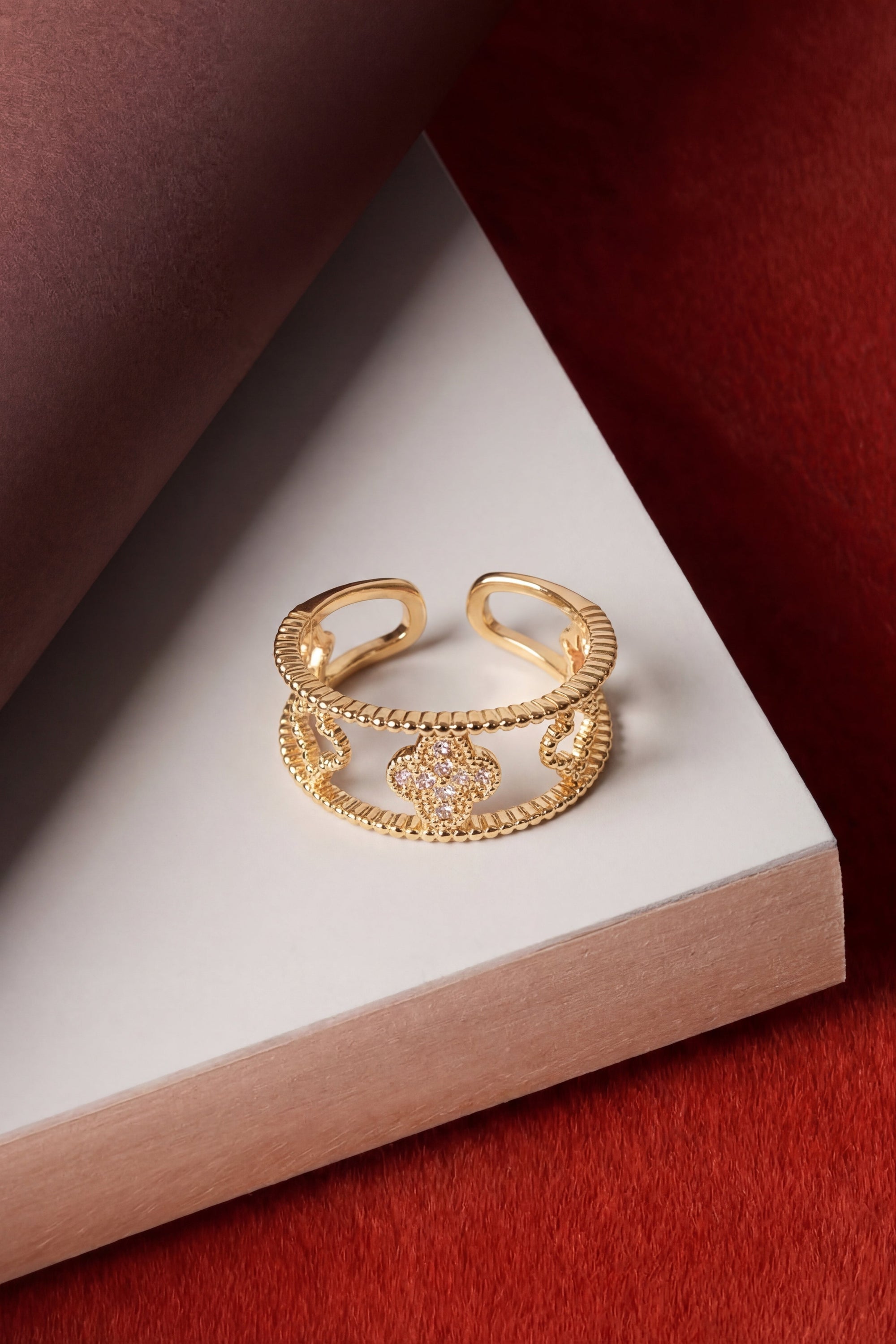 Altın Kaplama Yonca Yüzük