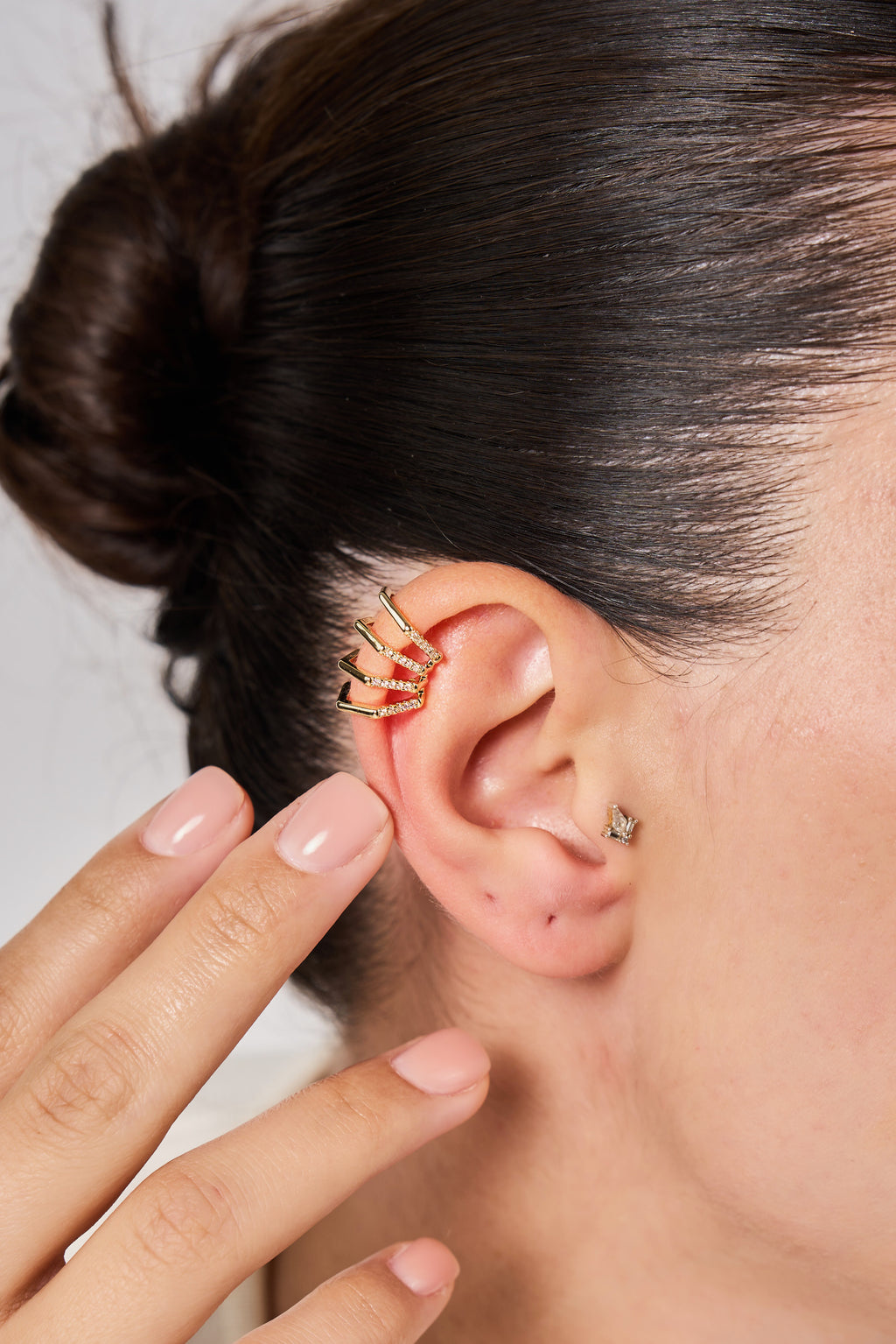 18K Altın Taşlı Earcuff Gold Küpe