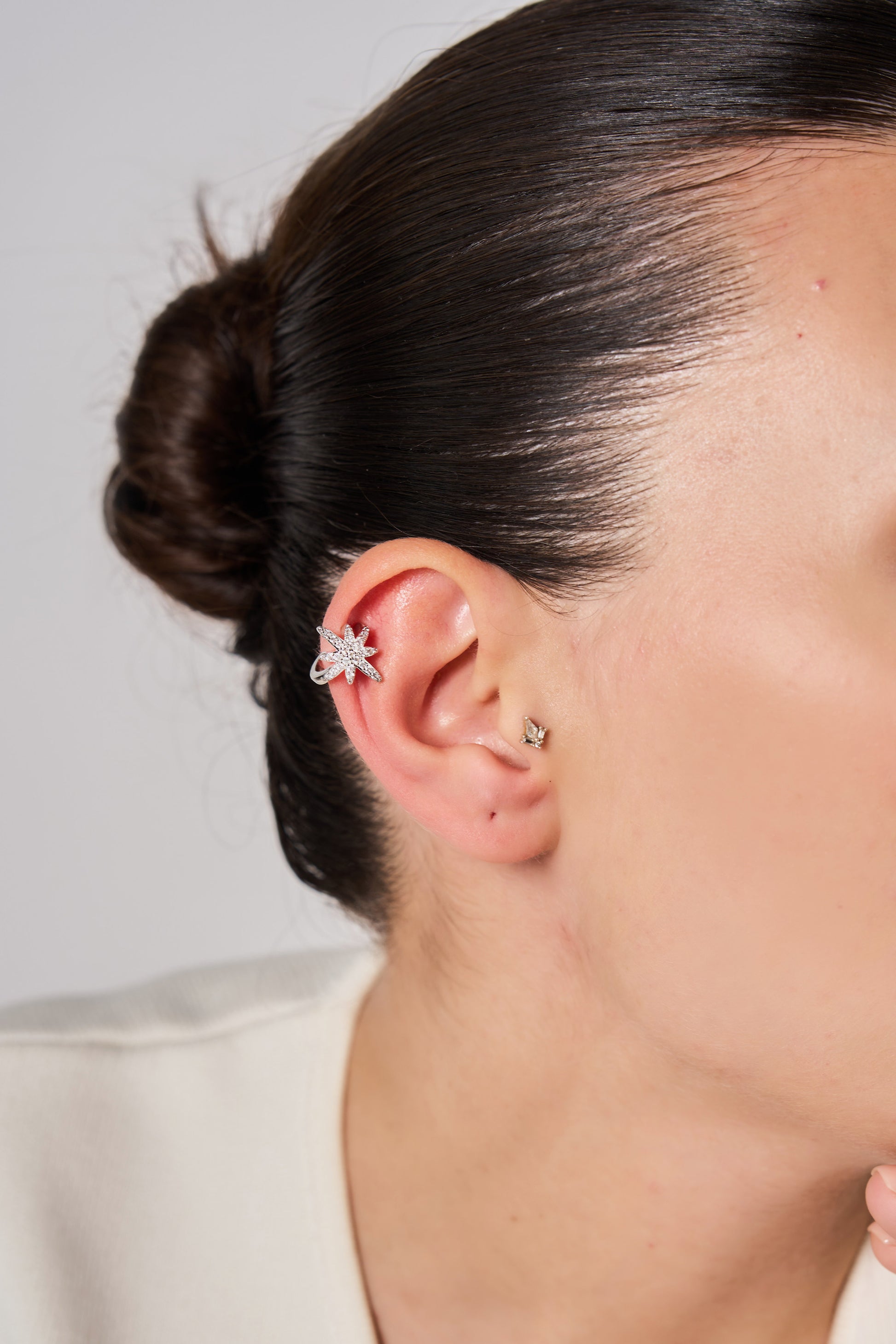 18K Altın Kaplama Kutup Yldızı Earcuff Silver Küpe